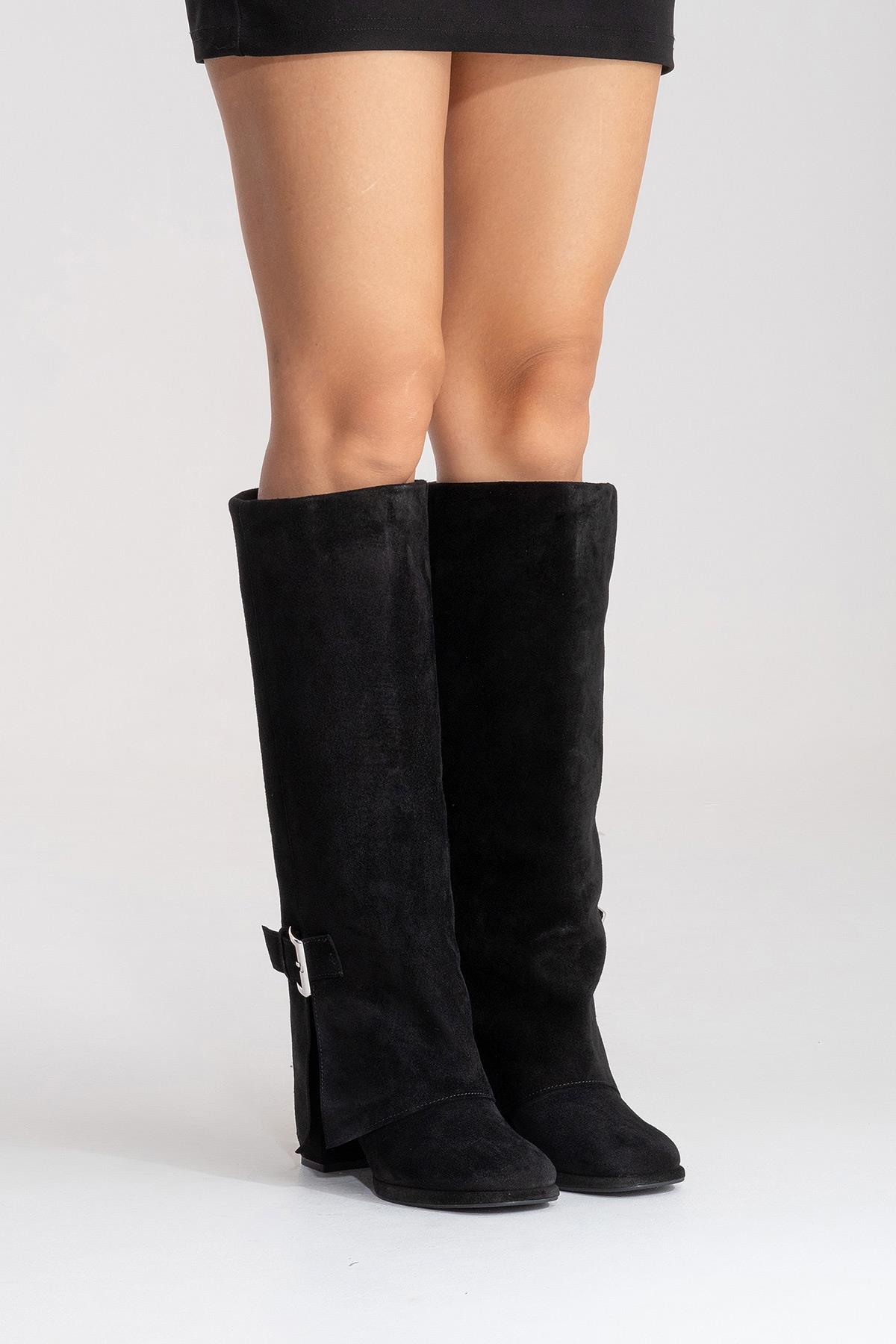 LOJO - Black Genuine Leather Block Heel Boot (Women)