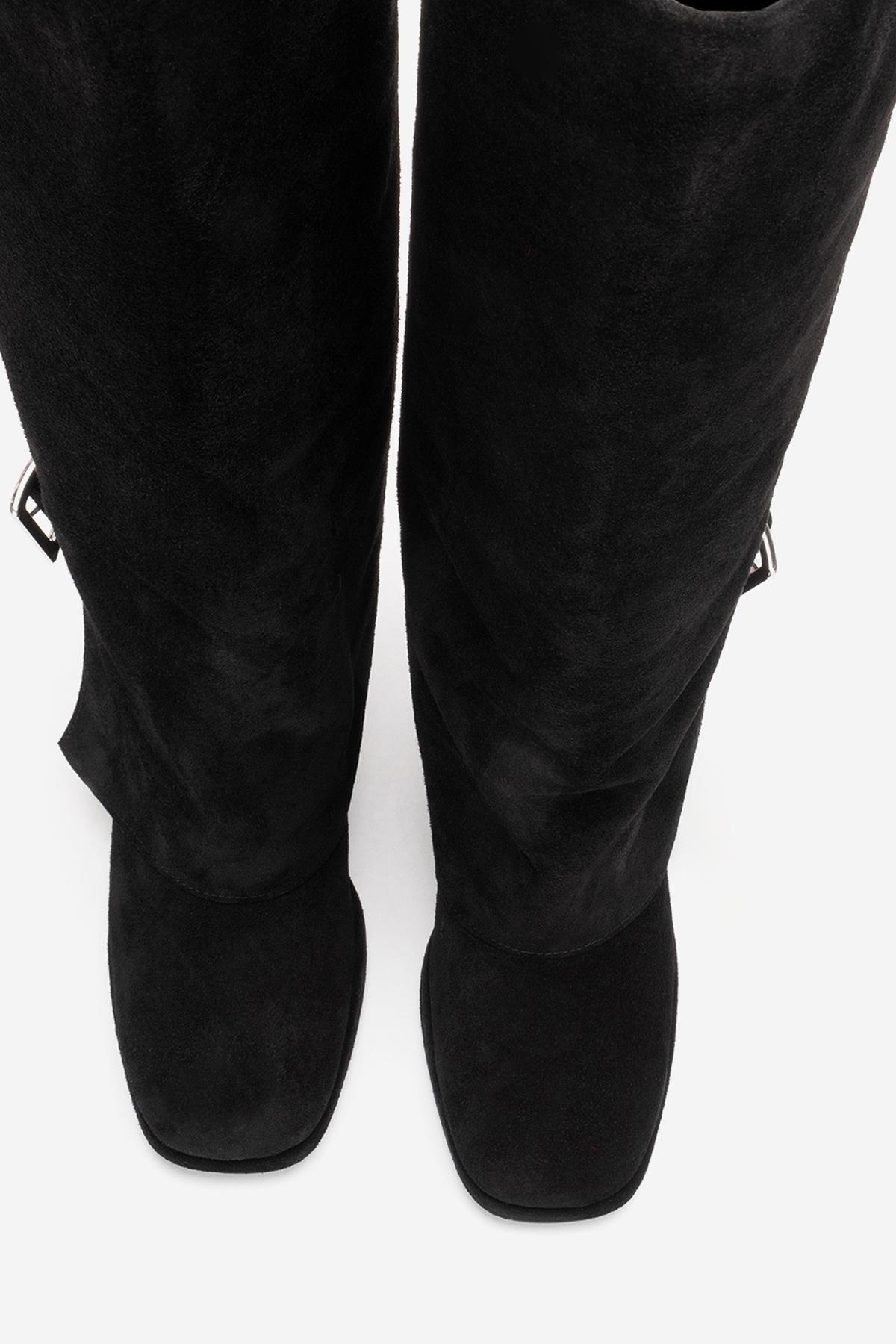 LOJO - Black Genuine Leather Block Heel Boot (Women)