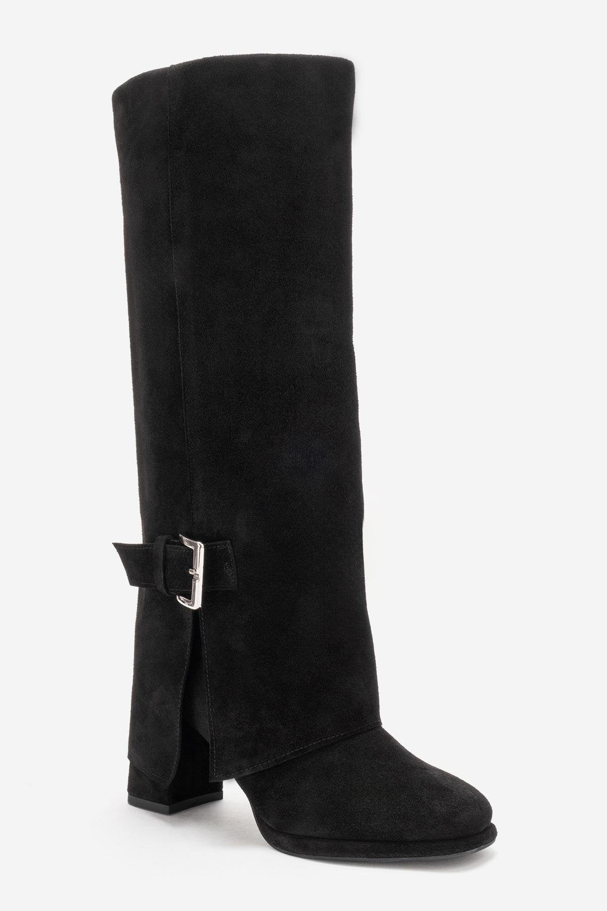 LOJO - Black Genuine Leather Block Heel Boot (Women)