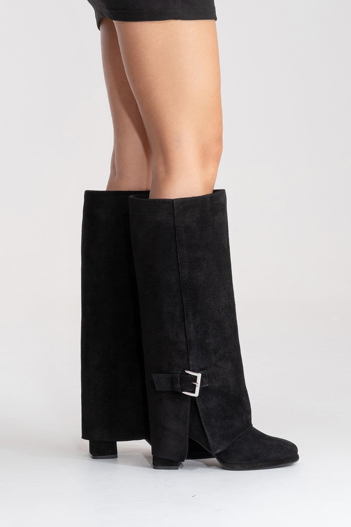 LOJO - Black Genuine Leather Block Heel Boot (Women)