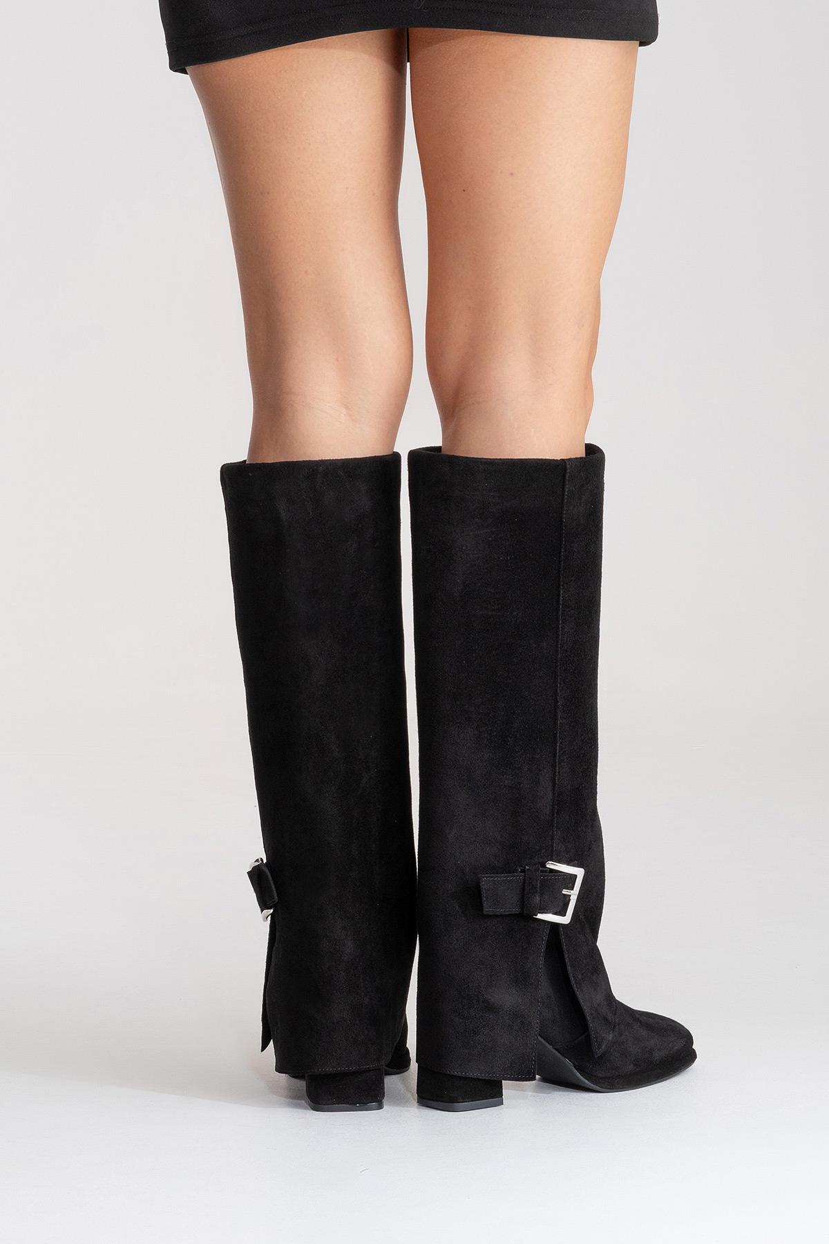 LOJO - Black Genuine Leather Block Heel Boot (Women)