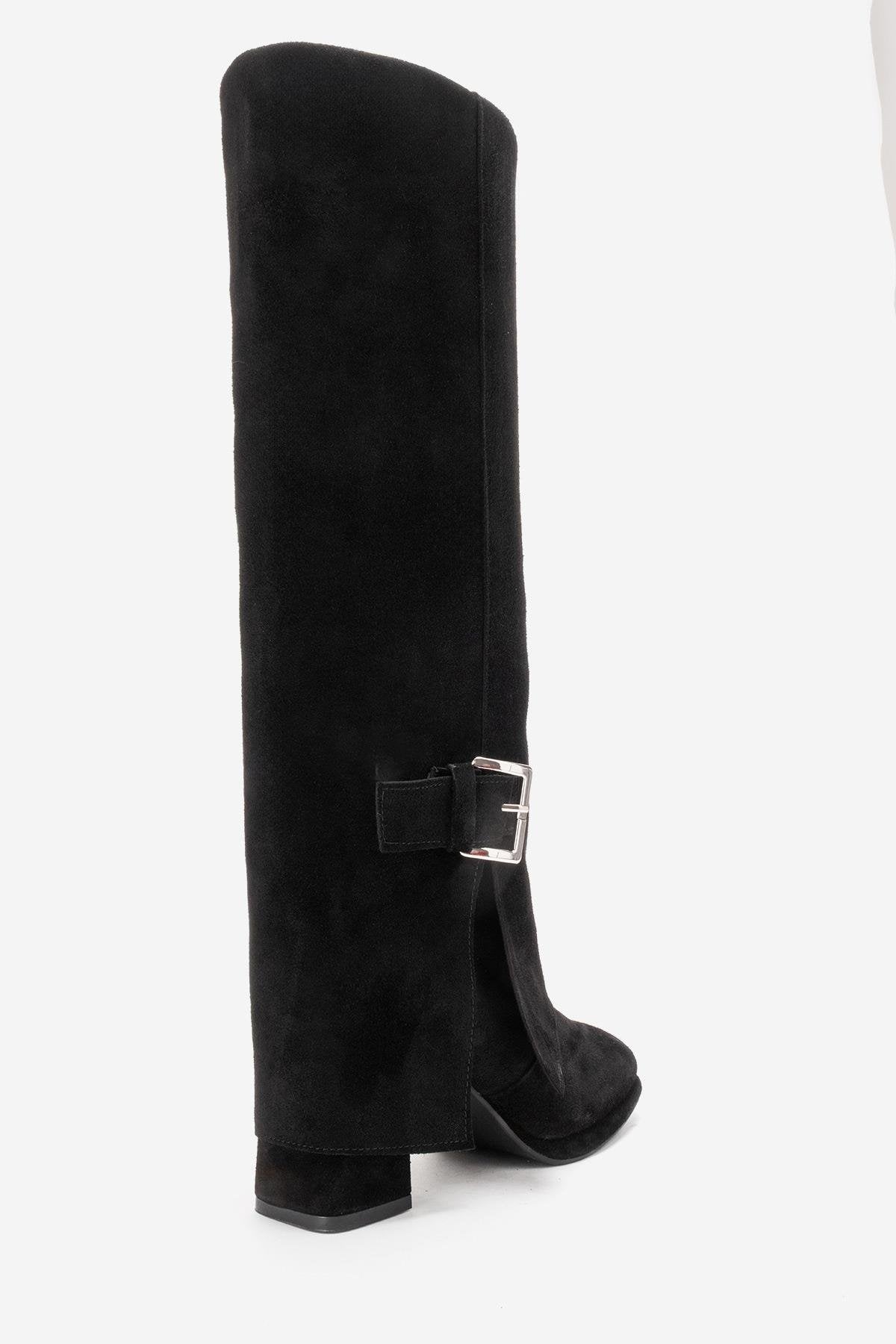 LOJO - Black Genuine Leather Block Heel Boot (Women)