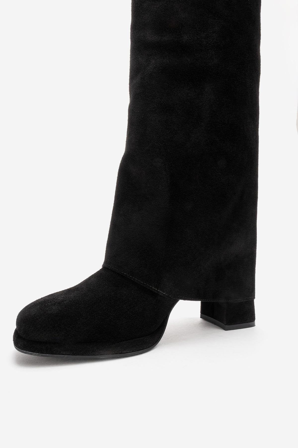 LOJO - Black Genuine Leather Block Heel Boot (Women)