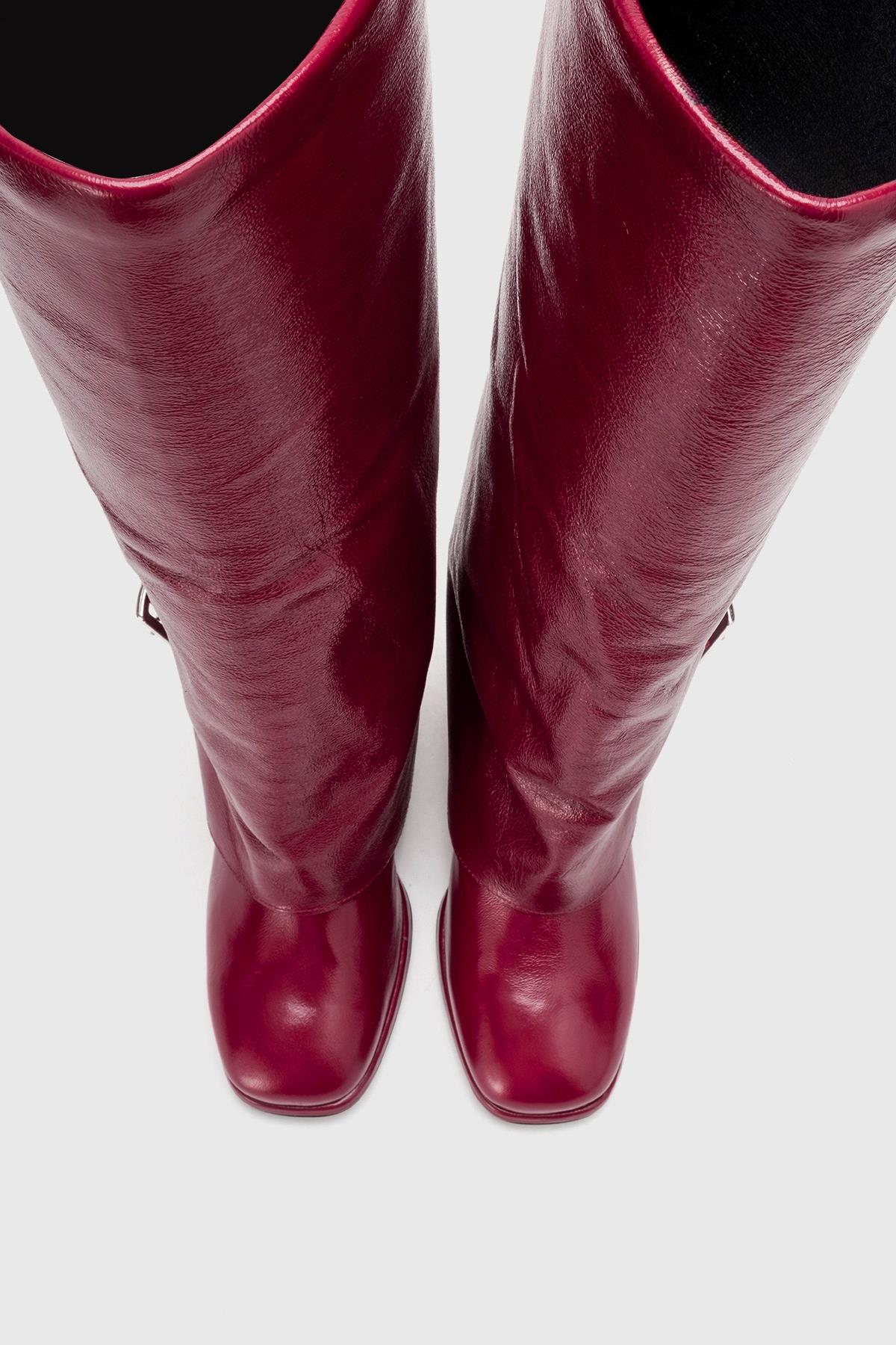 LOJO - Burgundy Genuine Leather Block Heel Boot (Women)