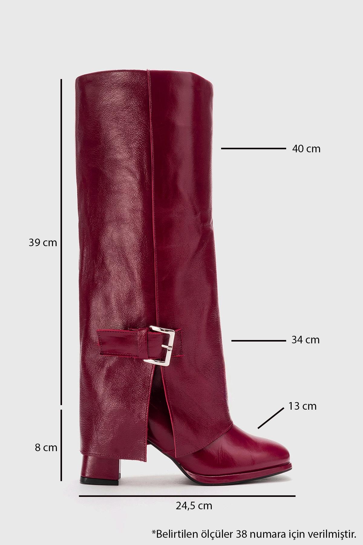LOJO - Burgundy Genuine Leather Block Heel Boot (Women)