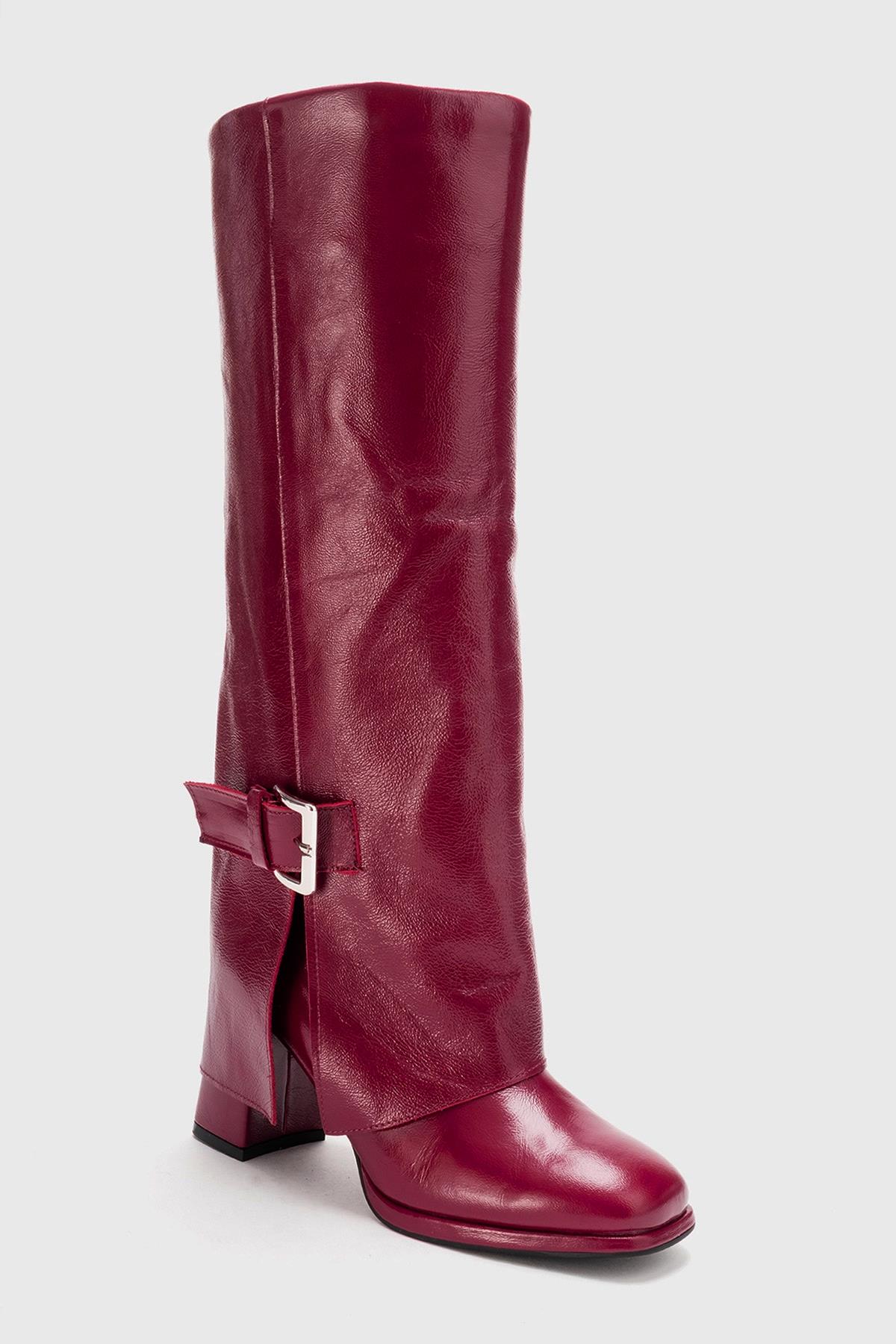 LOJO - Burgundy Genuine Leather Block Heel Boot (Women)