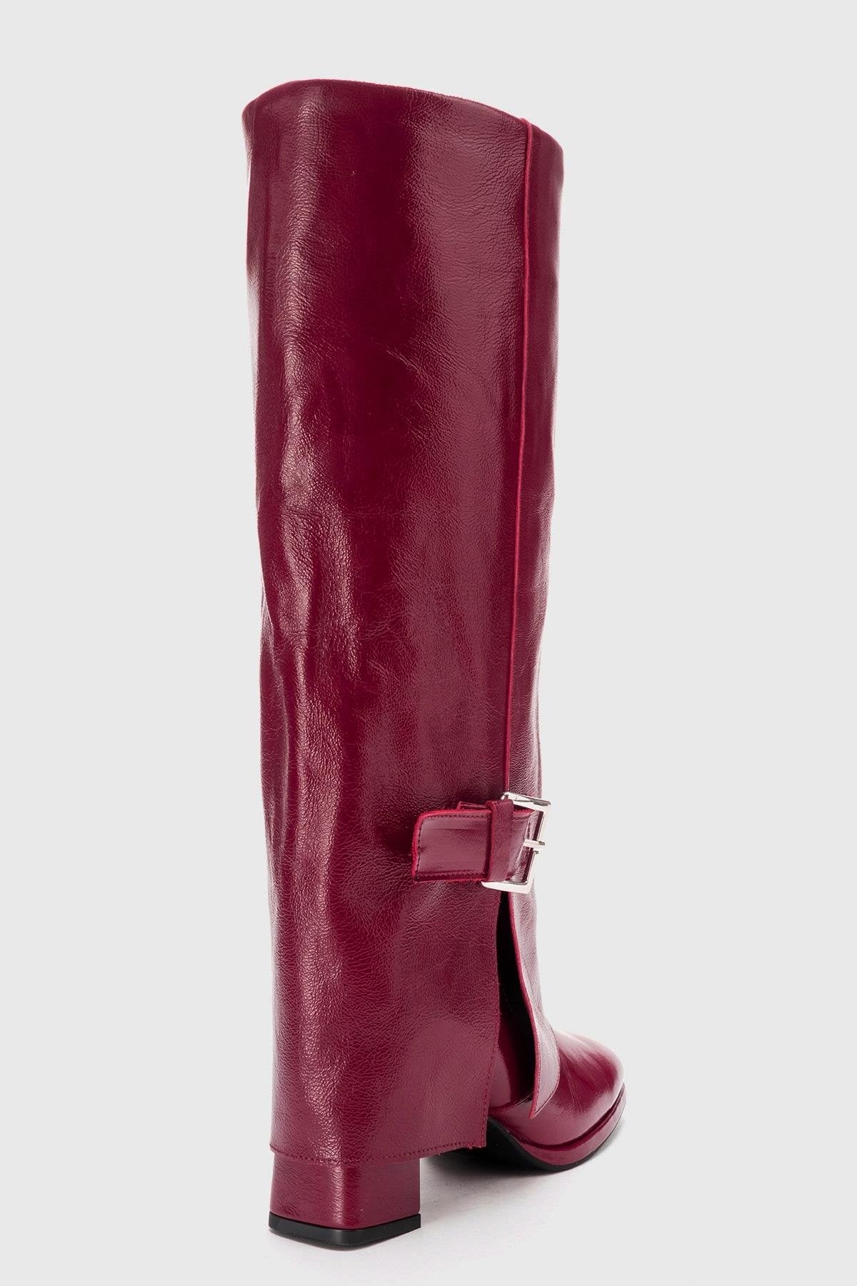 LOJO - Burgundy Genuine Leather Block Heel Boot (Women)