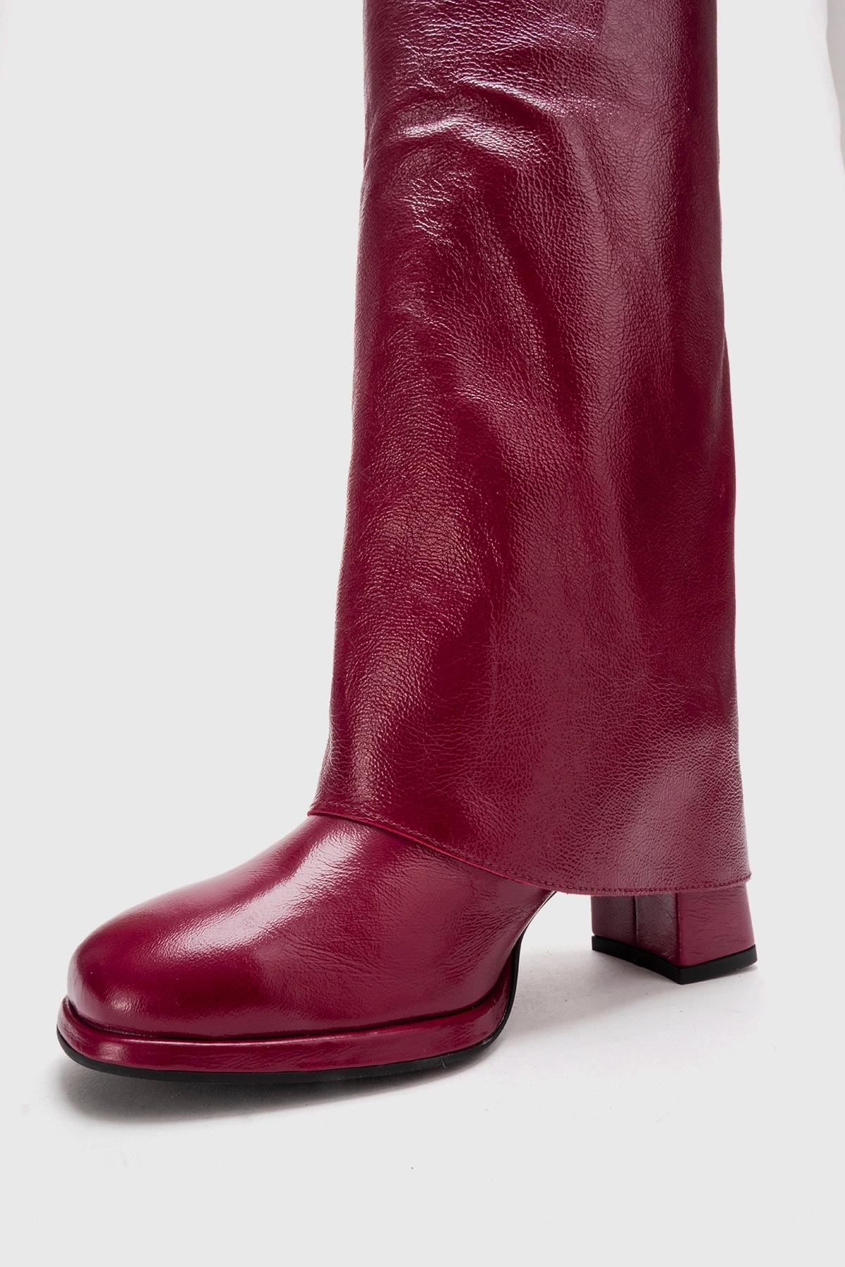 LOJO - Burgundy Genuine Leather Block Heel Boot (Women)