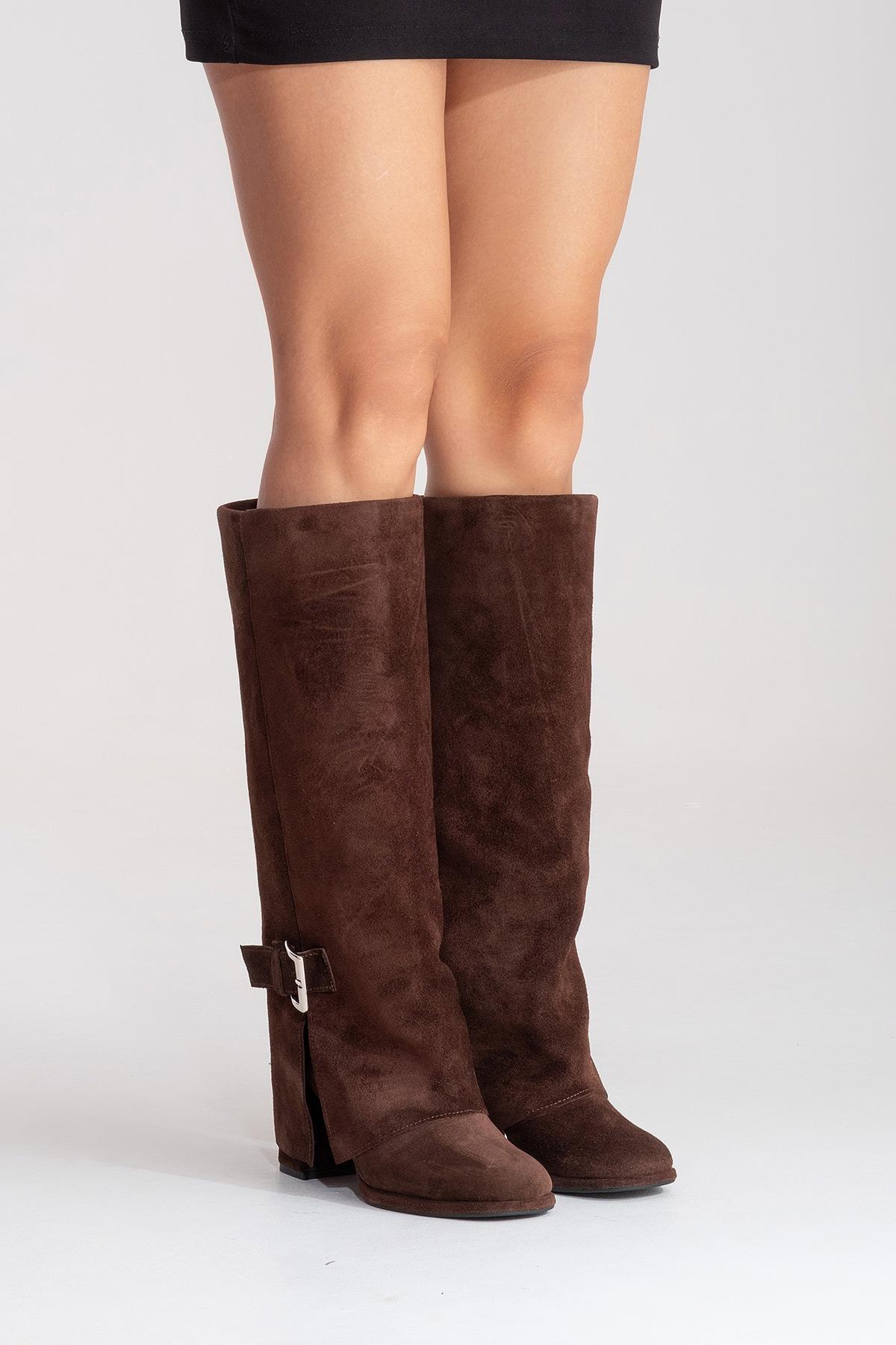 LOJO - Brown Genuine Leather Block Heel Boot (Women)
