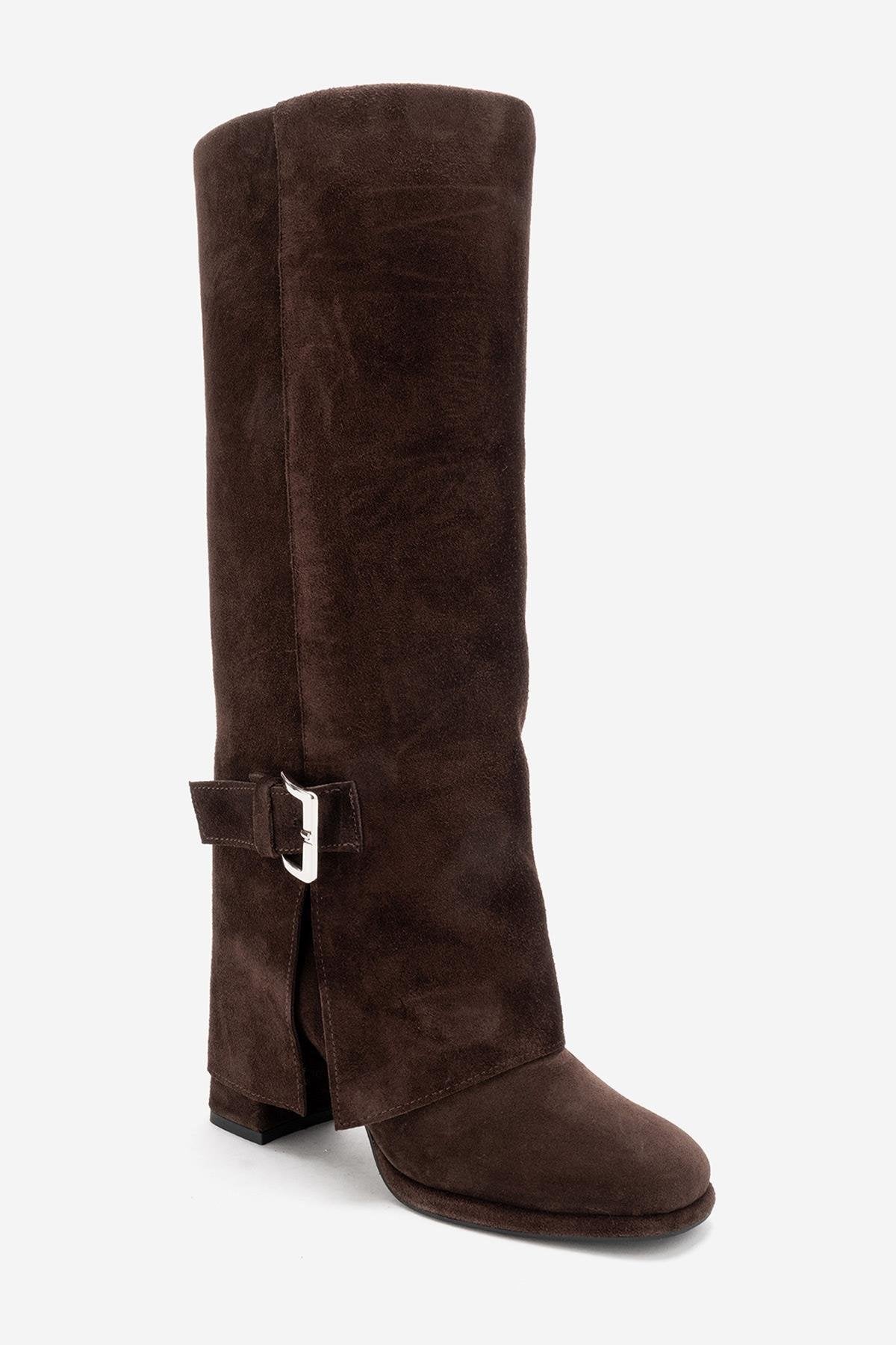 LOJO - Brown Genuine Leather Block Heel Boot (Women)