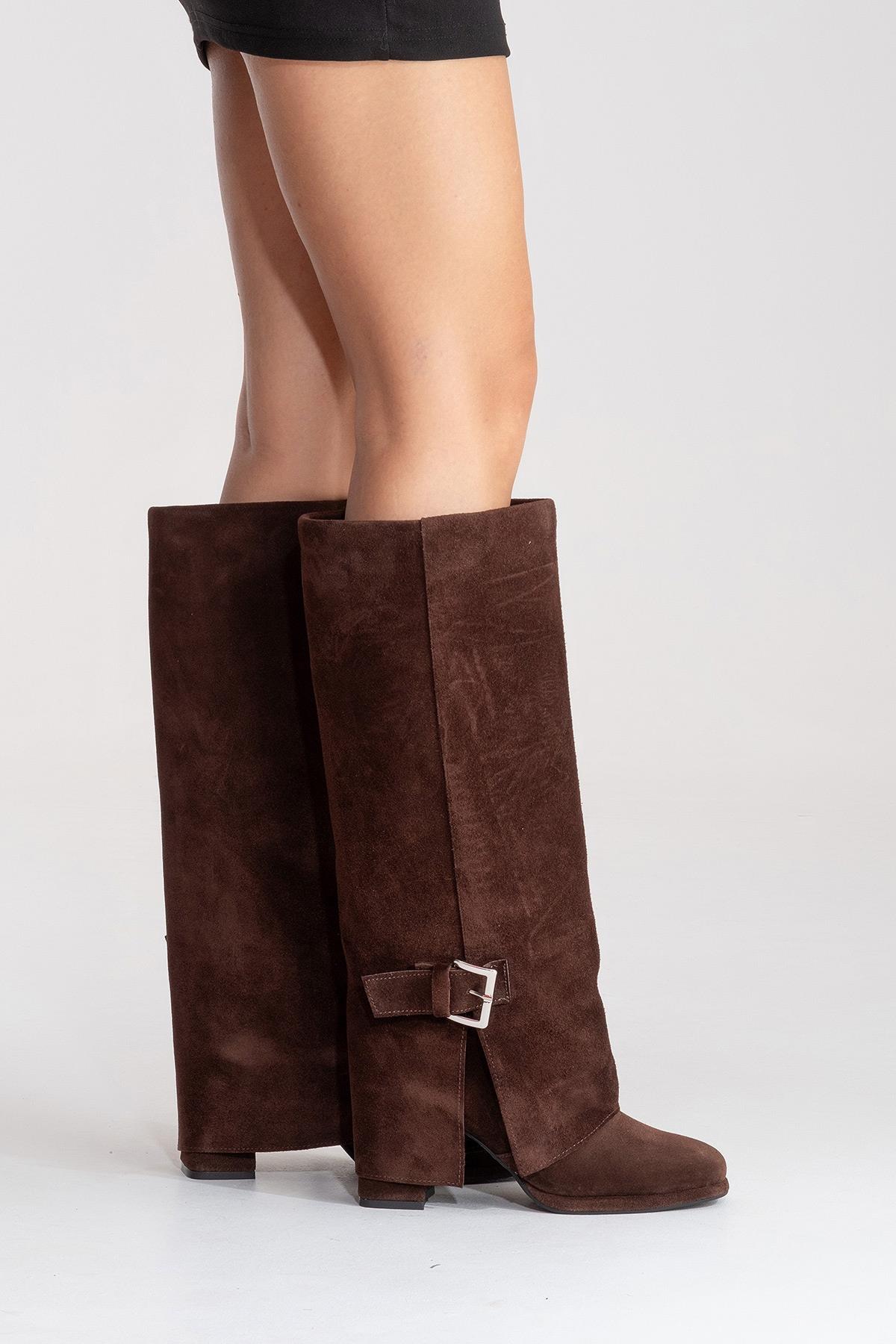 LOJO - Brown Genuine Leather Block Heel Boot (Women)