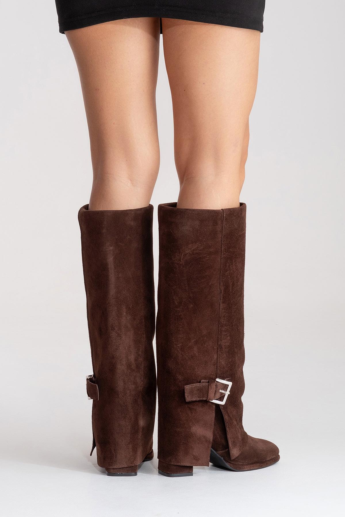 LOJO - Brown Genuine Leather Block Heel Boot (Women)
