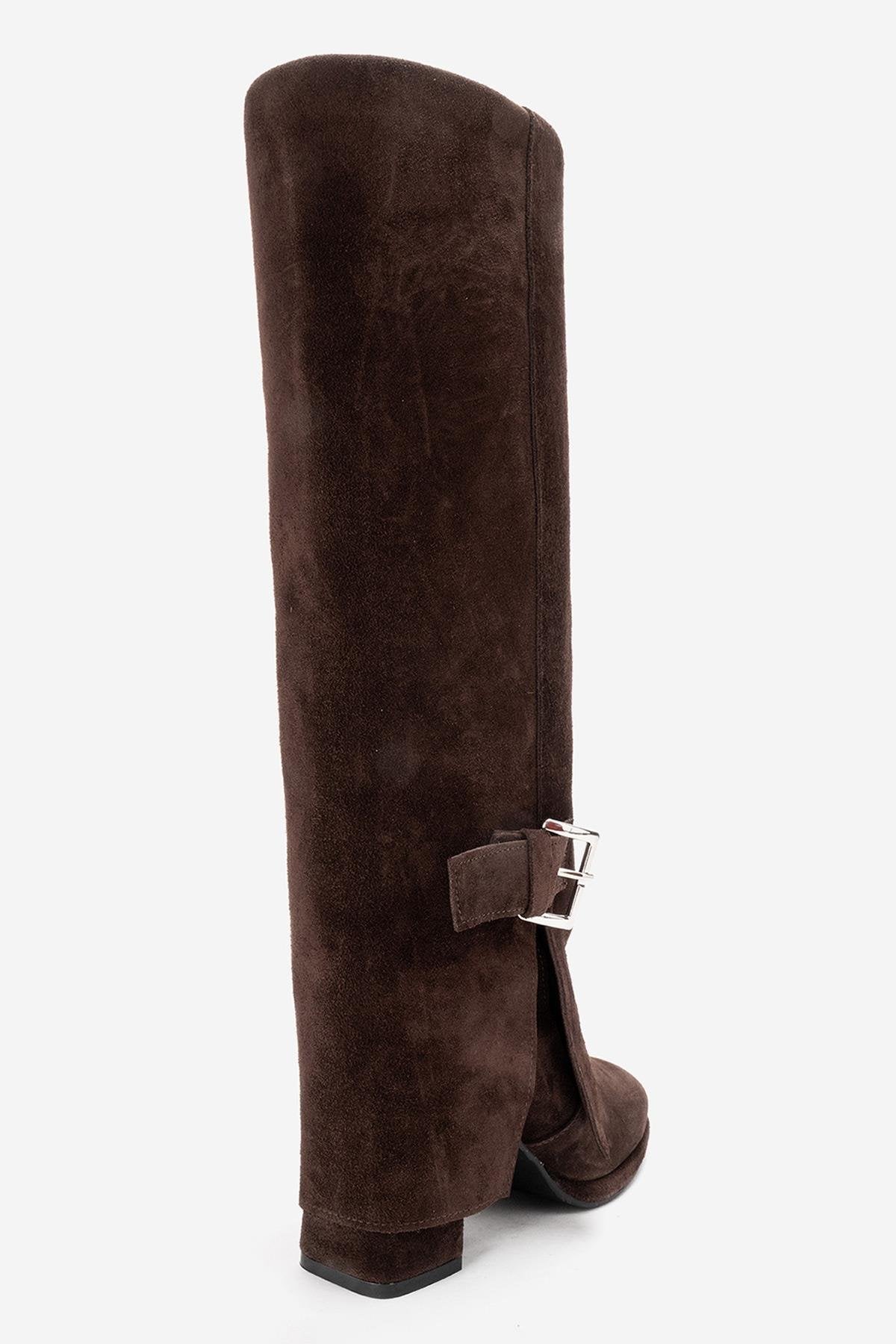 LOJO - Brown Genuine Leather Block Heel Boot (Women)