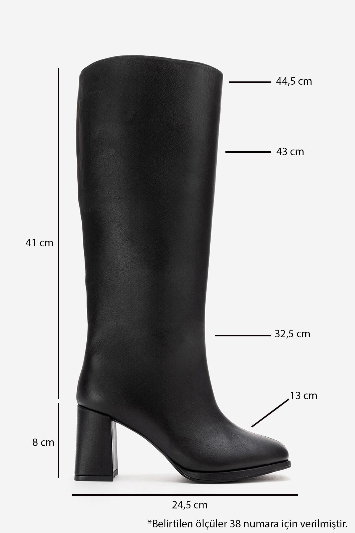 JAVEN - Black Genuine Leather Block Heel Boot (Women)