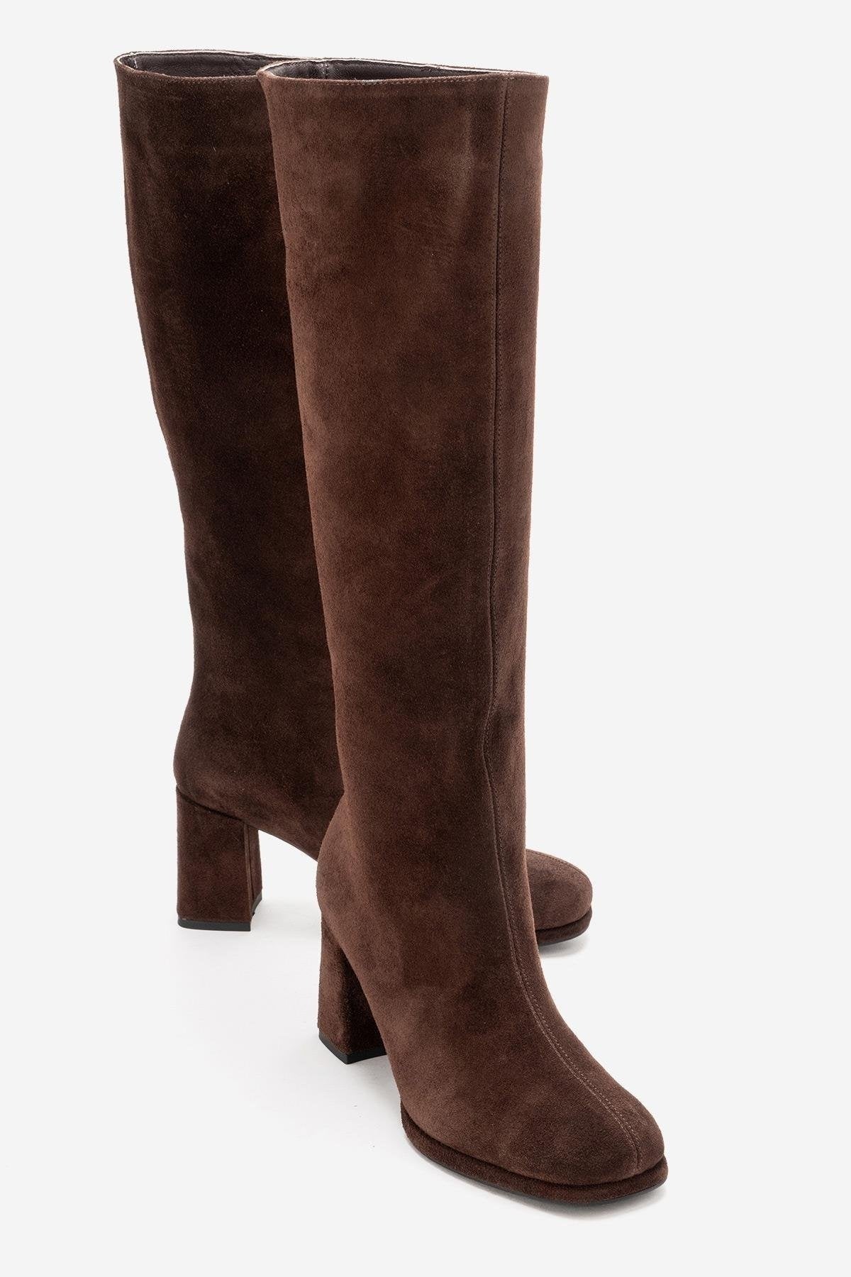 JAVEN - Brown Genuine Leather Block Heel Boot (Women)