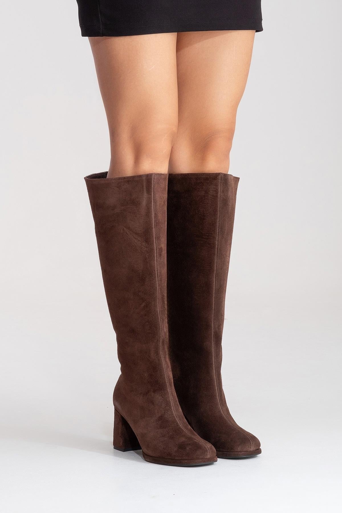 JAVEN - Brown Genuine Leather Block Heel Boot (Women)