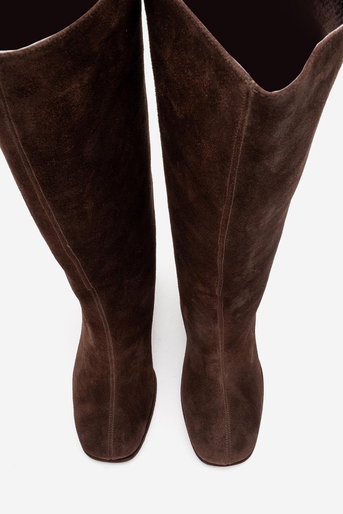 JAVEN - Brown Genuine Leather Block Heel Boot (Women)