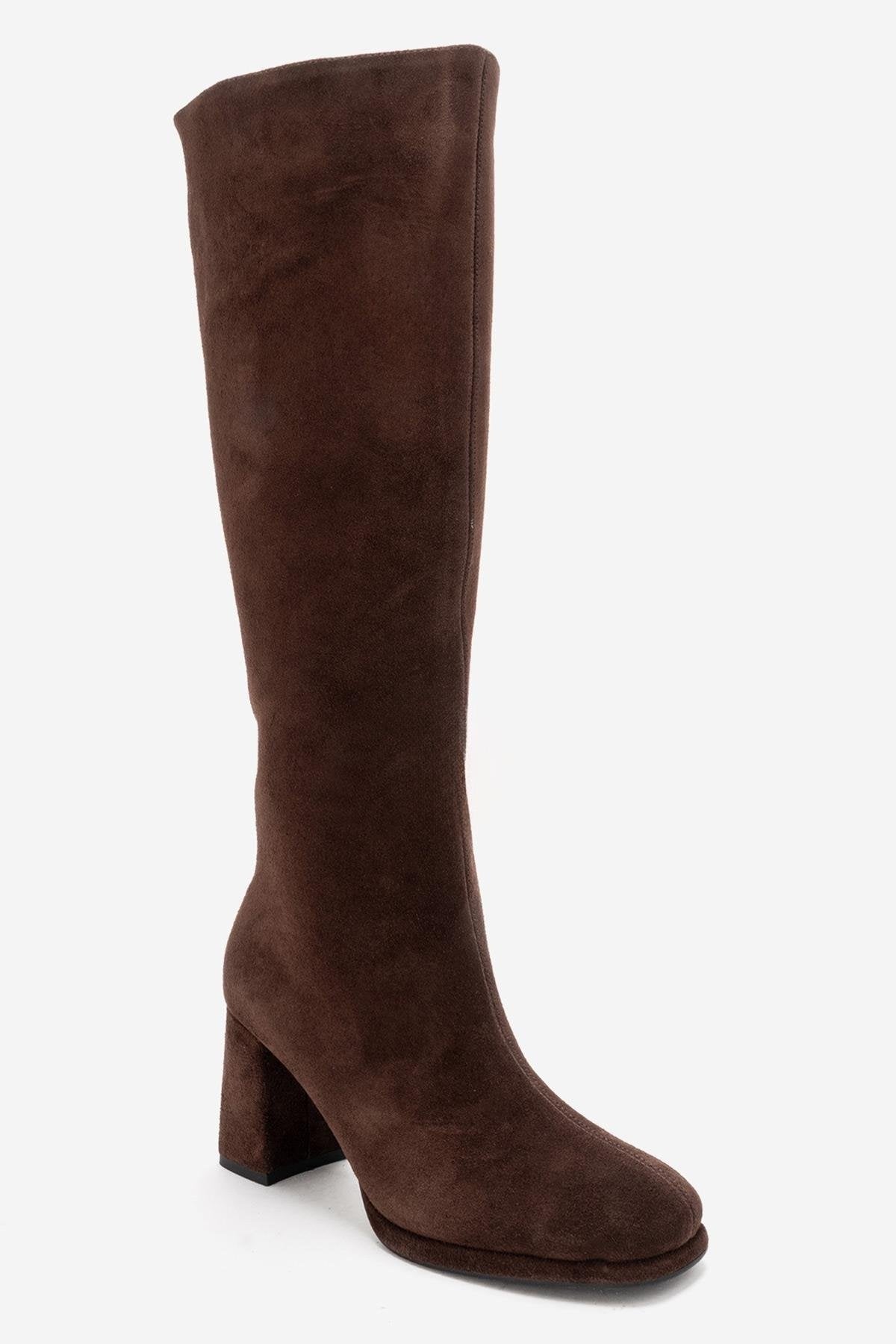 JAVEN - Brown Genuine Leather Block Heel Boot (Women)