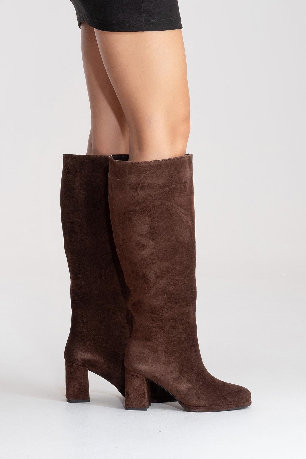 JAVEN - Brown Genuine Leather Block Heel Boot (Women)