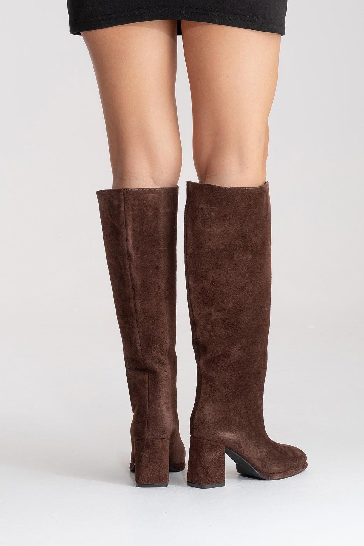 JAVEN - Brown Genuine Leather Block Heel Boot (Women)