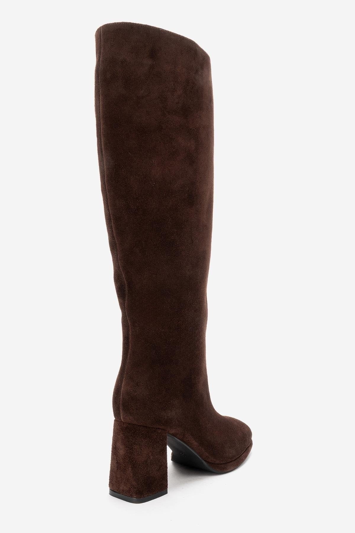 JAVEN - Brown Genuine Leather Block Heel Boot (Women)