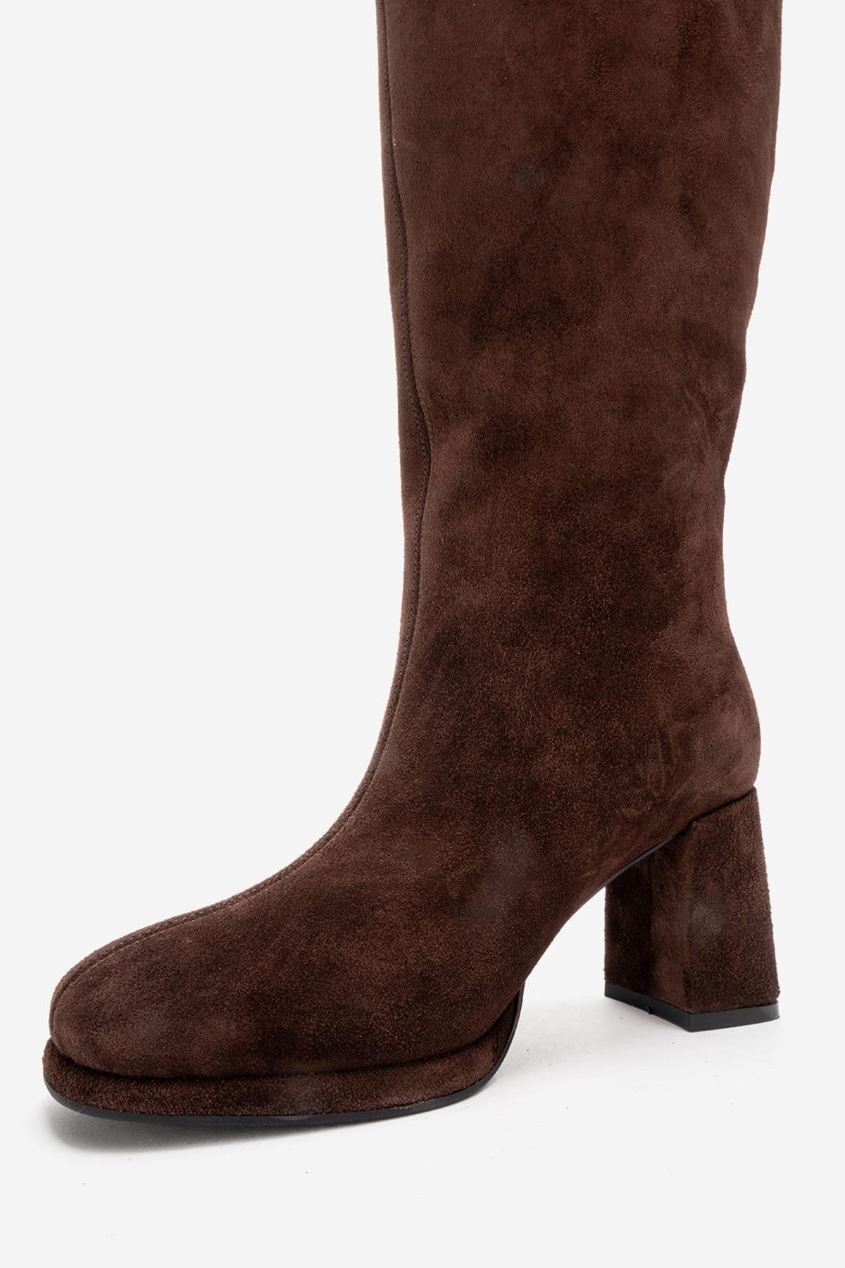 JAVEN - Brown Genuine Leather Block Heel Boot (Women)