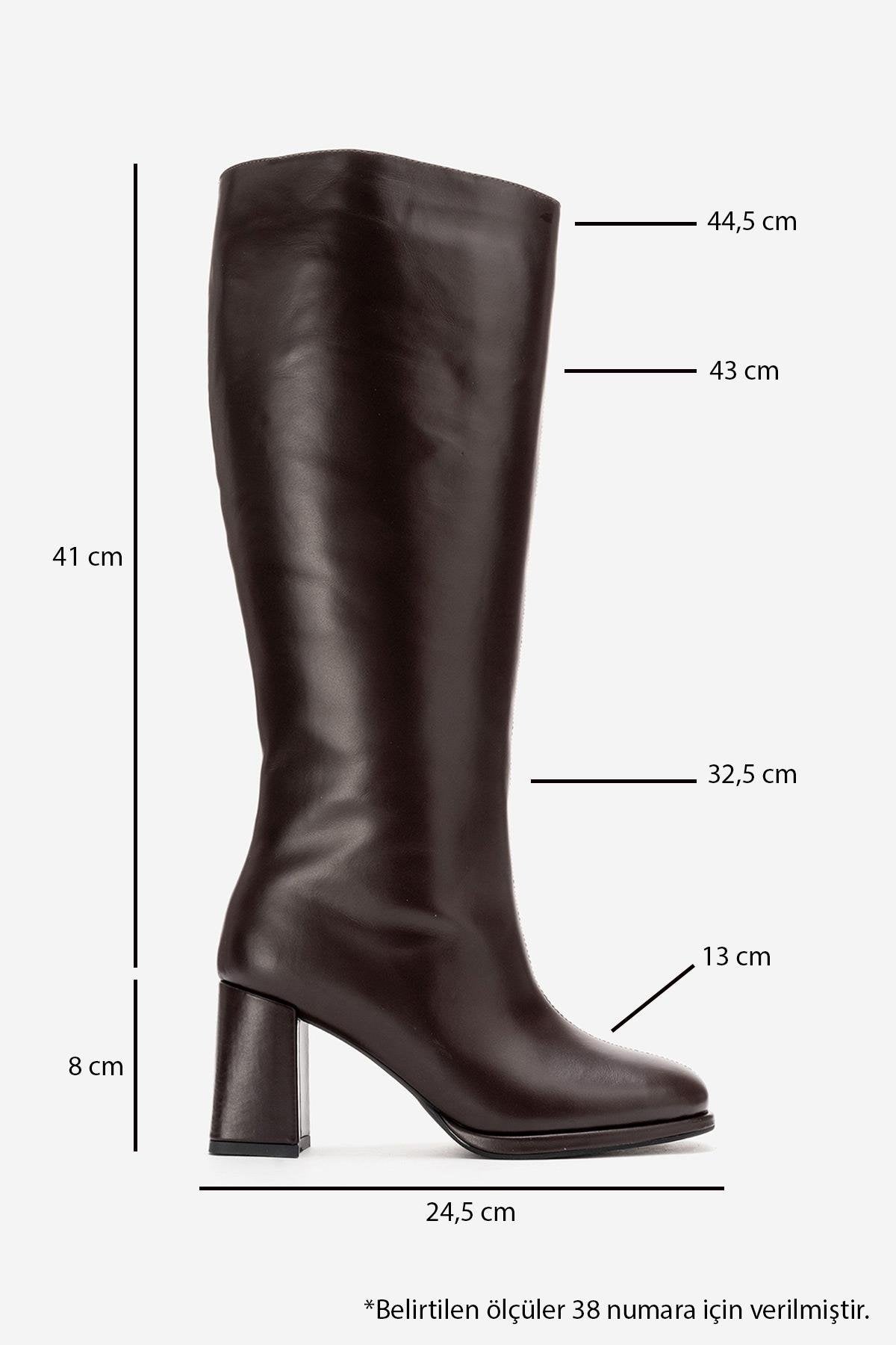 JAVEN - Brown Genuine Leather Block Heel Boot (Women)