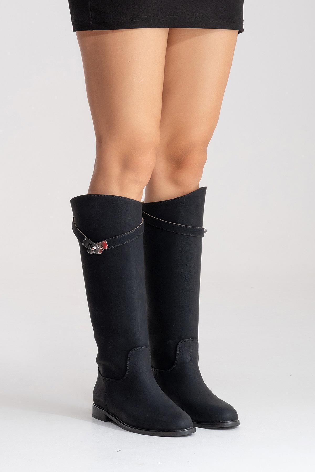 YOKO - Black Belted Riding Boot (Women)
