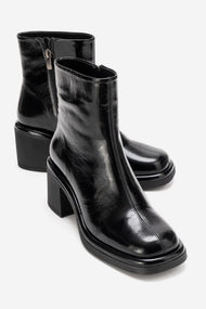 JUNAE - Black Genuine Leather Block Heel Boot (Women)