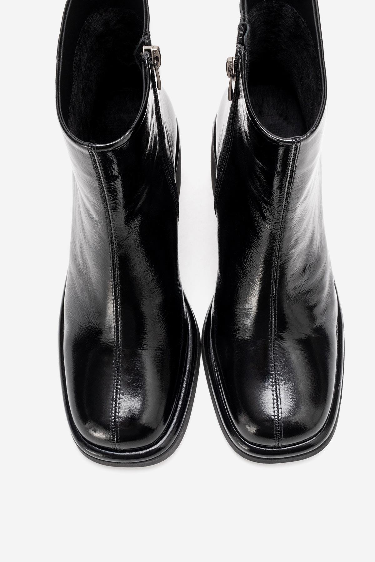 JUNAE - Black Genuine Leather Block Heel Boot (Women)