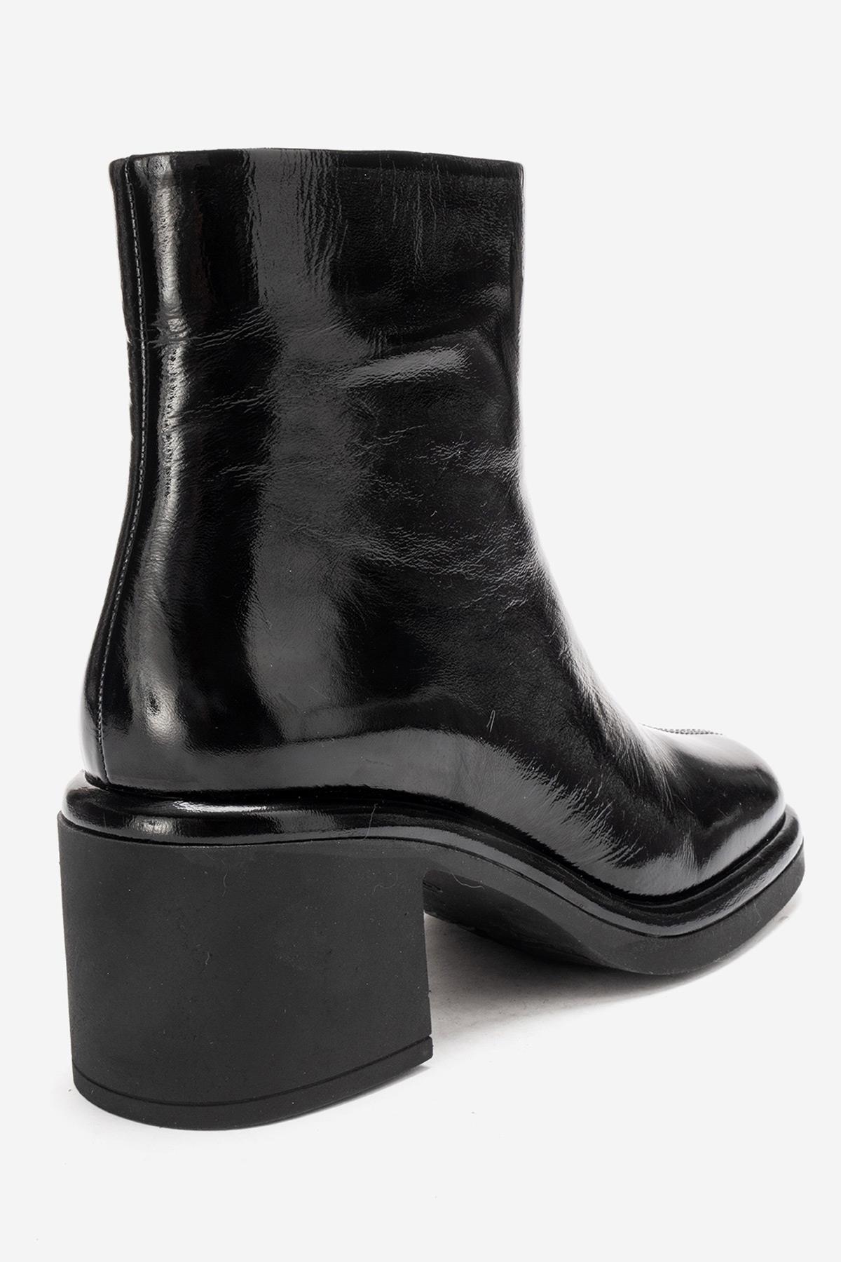 JUNAE - Black Genuine Leather Block Heel Boot (Women)