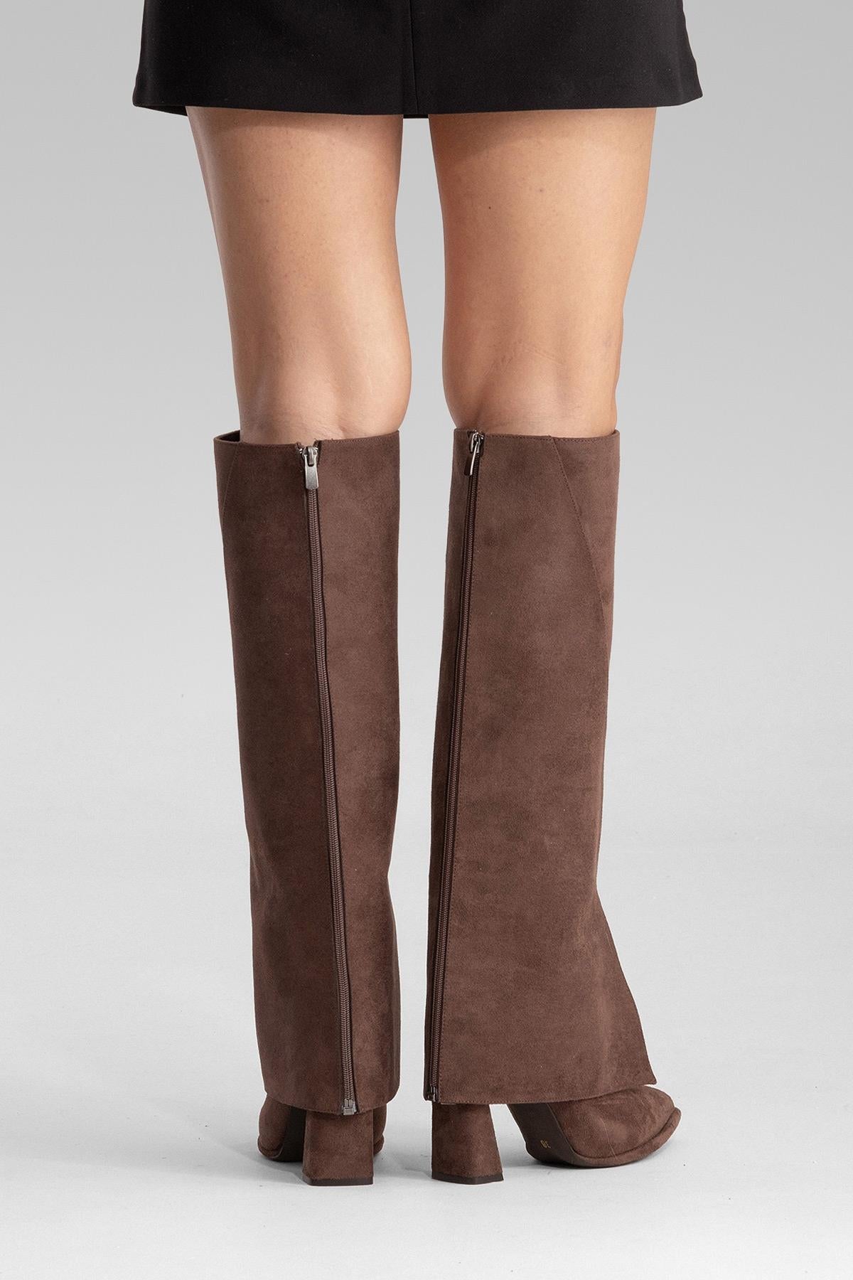 AJA - Brown Suede Block Heel Boot (Women)