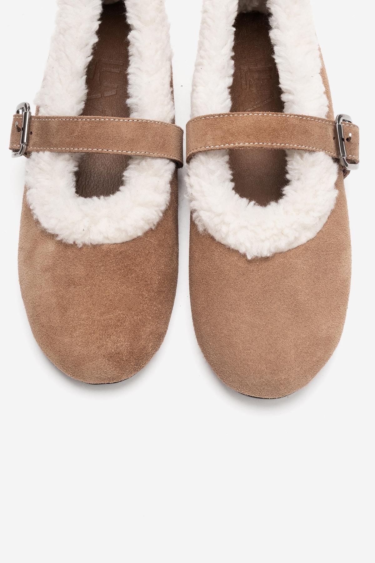 GUIN - Taupe Genuine Suede Leather Ballet Flat (Women)