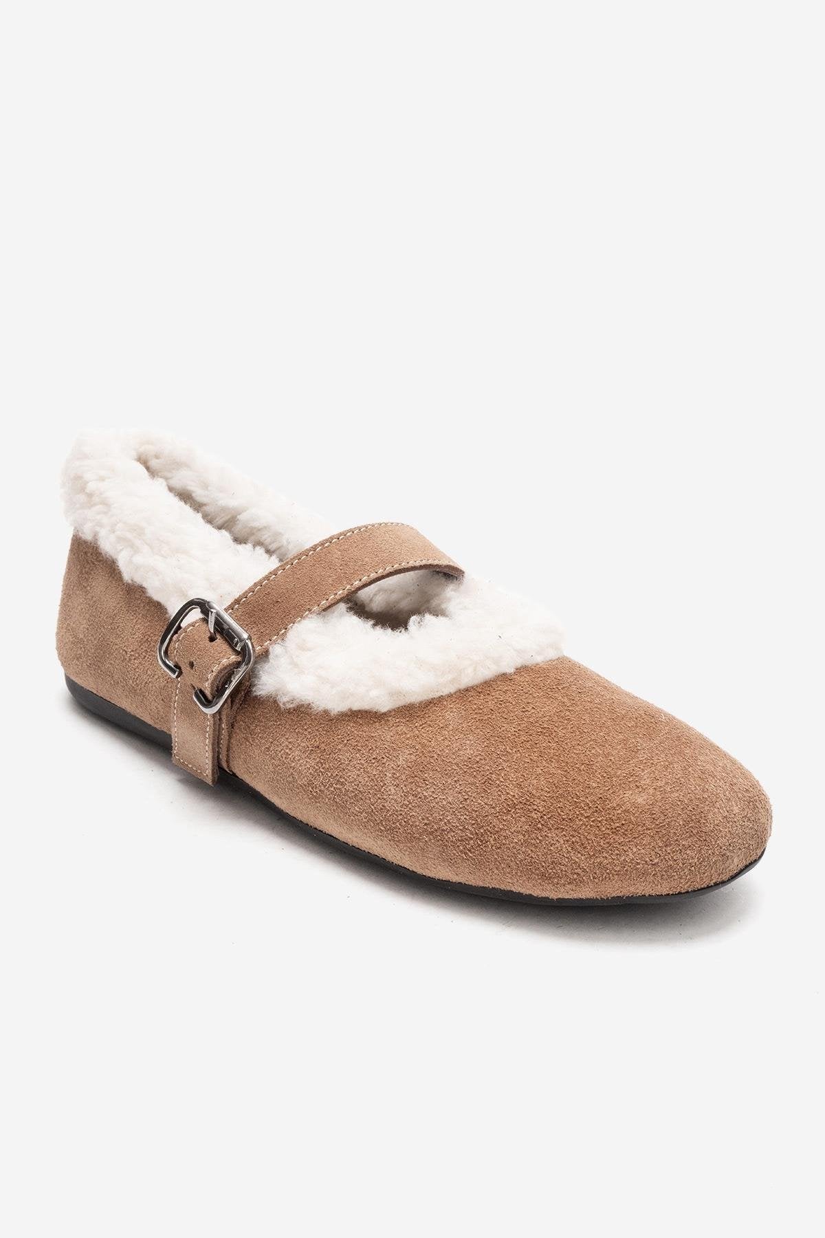 GUIN - Taupe Genuine Suede Leather Ballet Flat (Women)