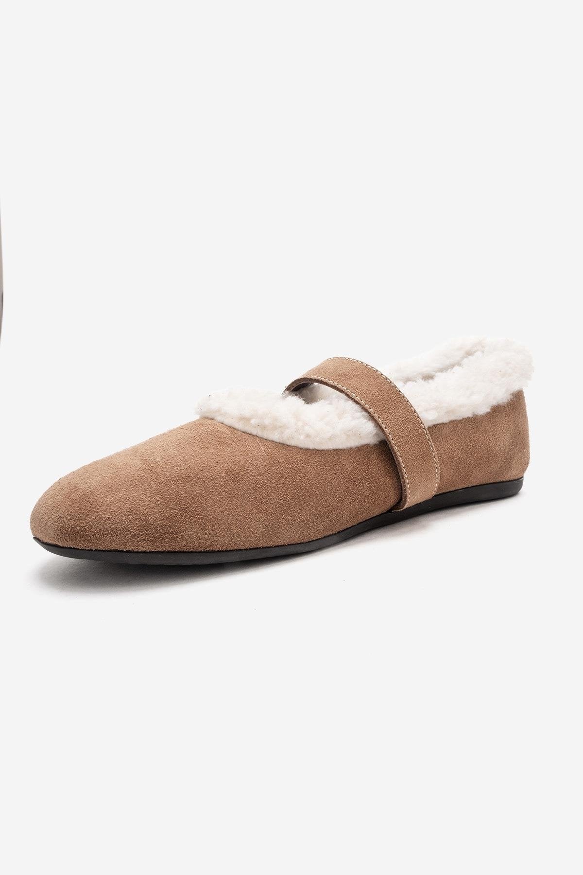 GUIN - Taupe Genuine Suede Leather Ballet Flat (Women)