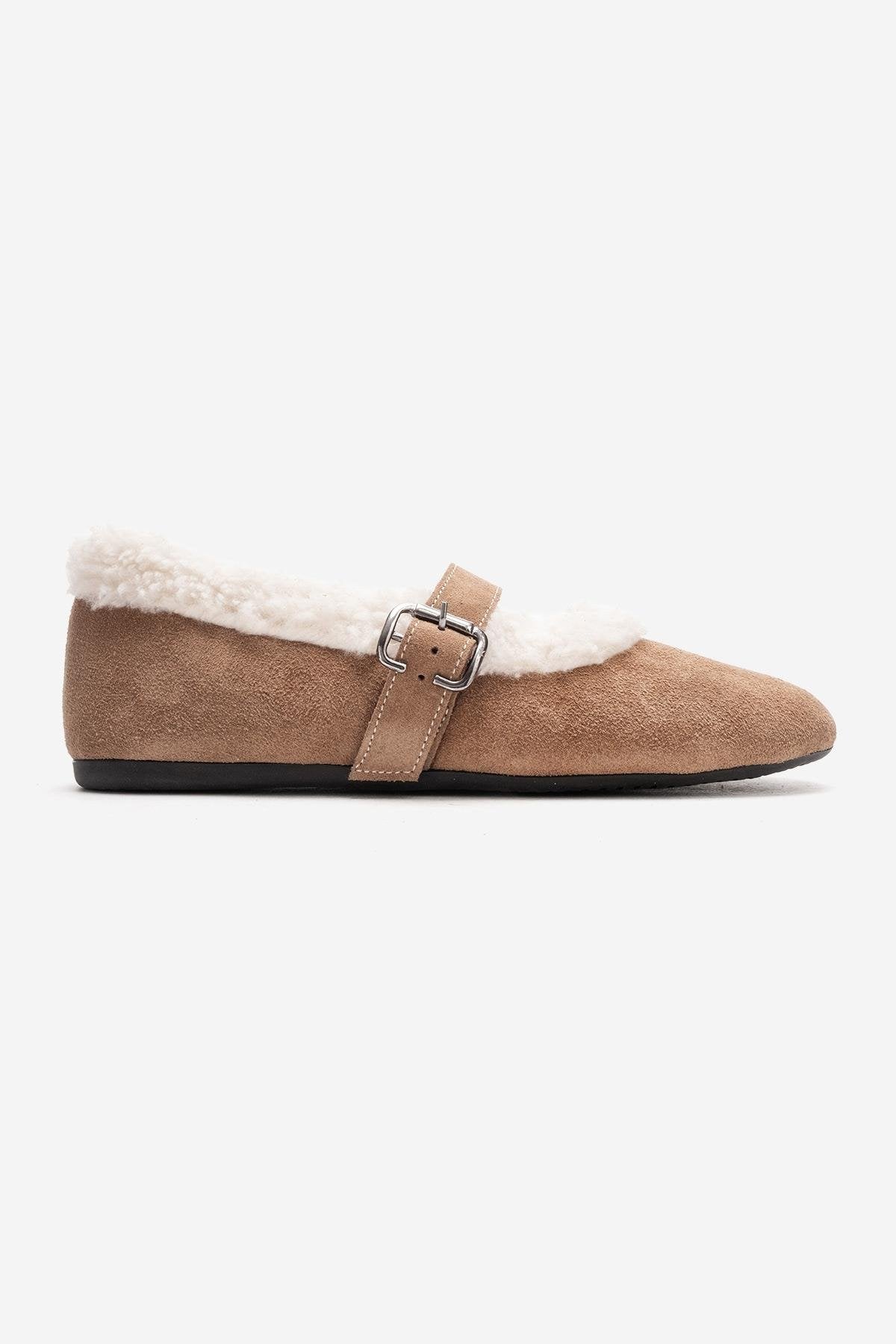 GUIN - Taupe Genuine Suede Leather Ballet Flat (Women)