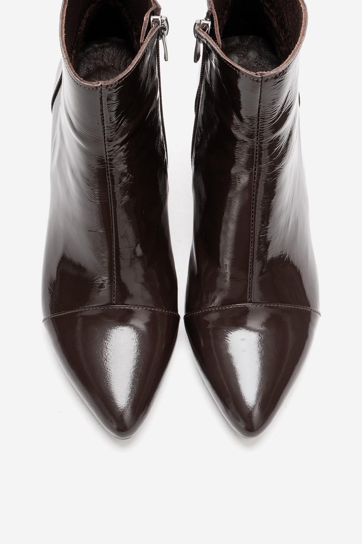 GAEL - Brown Crinkled Patent Genuine Leather Block Heel Boot (Women)