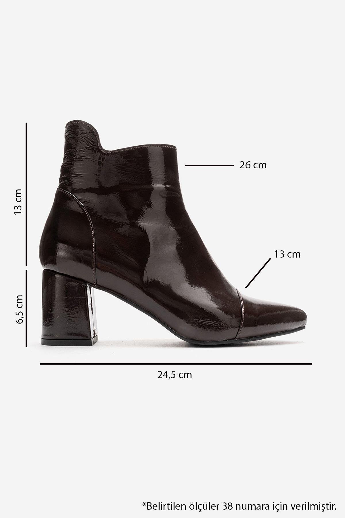 GAEL - Brown Crinkled Patent Genuine Leather Block Heel Boot (Women)