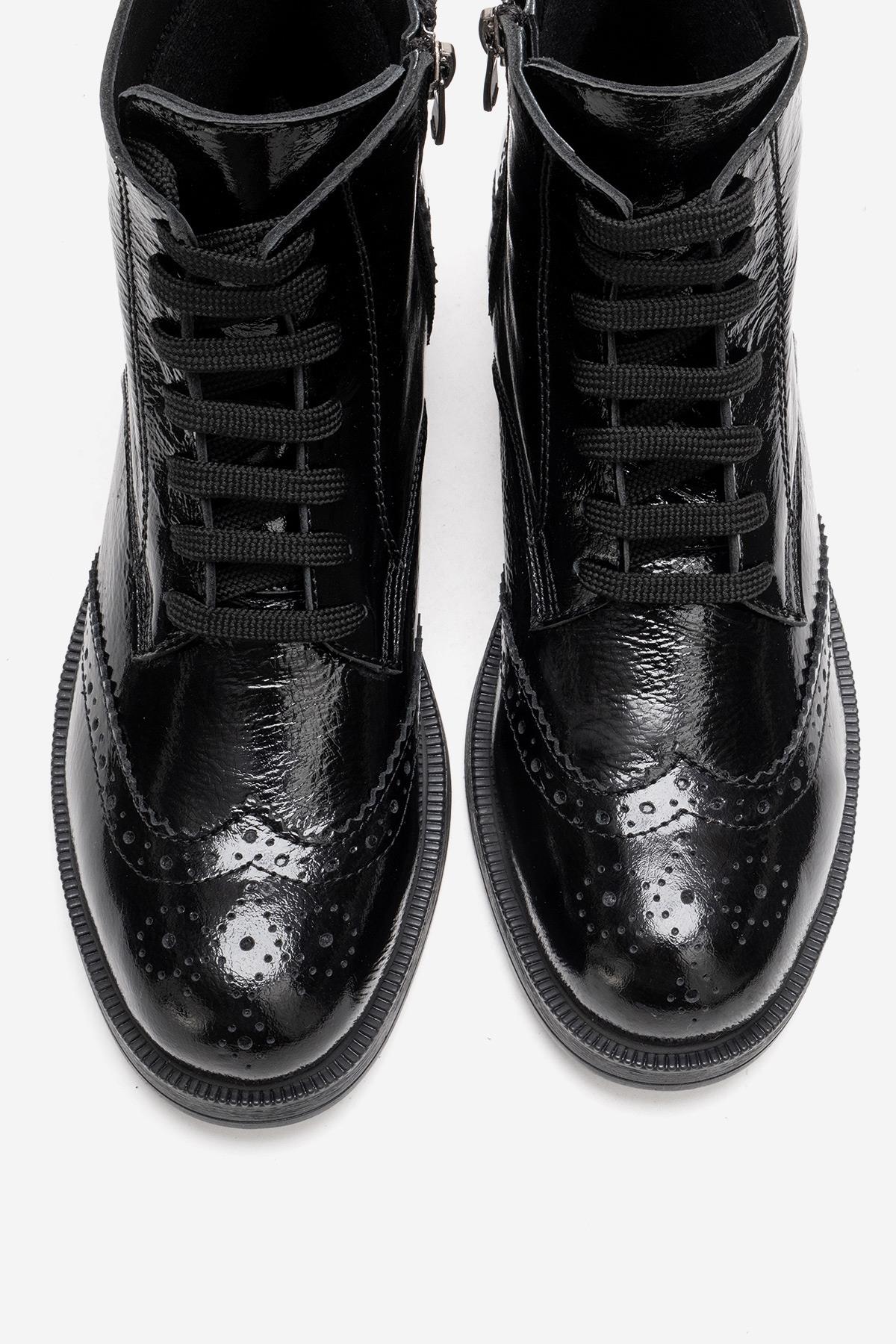 NELVY - Black Patent Genuine Leather Flat Boot (Women)
