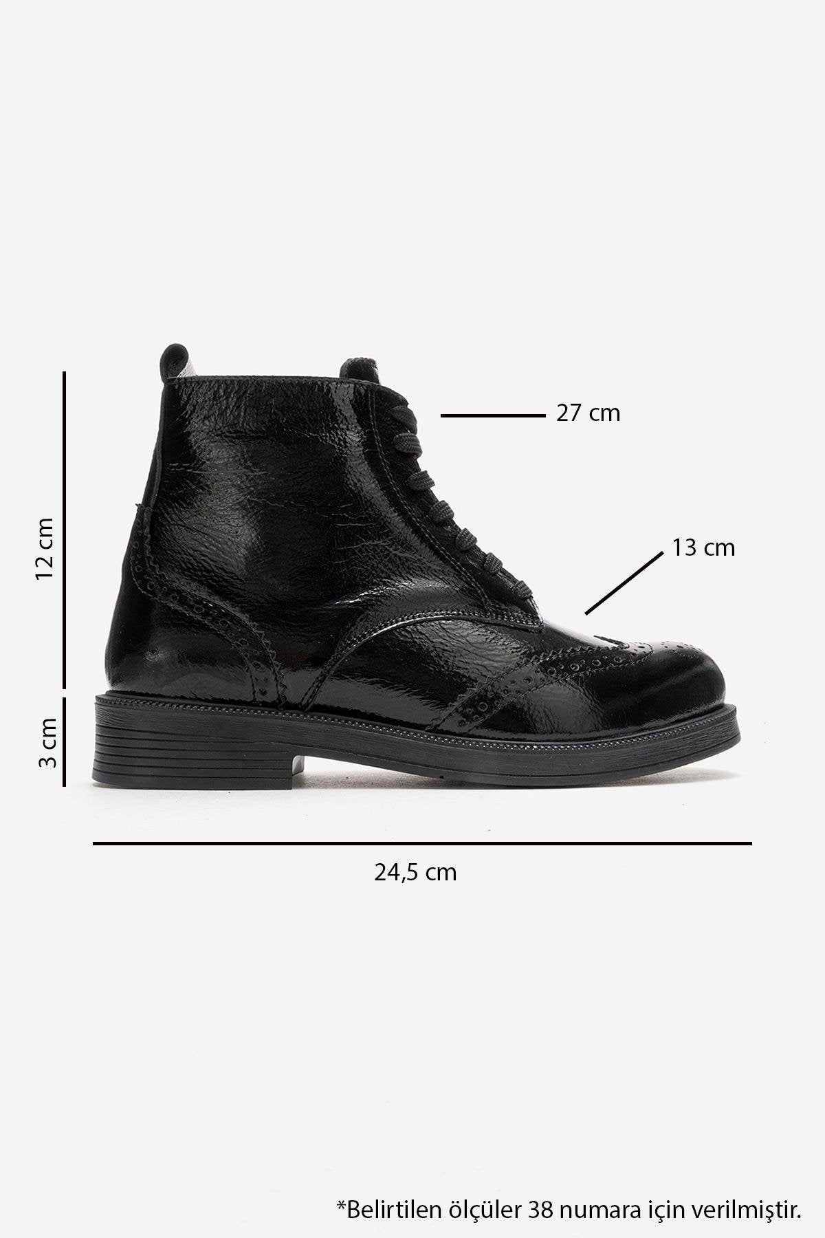 NELVY - Black Patent Genuine Leather Flat Boot (Women)