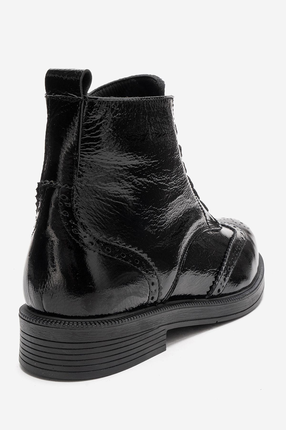 NELVY - Black Patent Genuine Leather Flat Boot (Women)