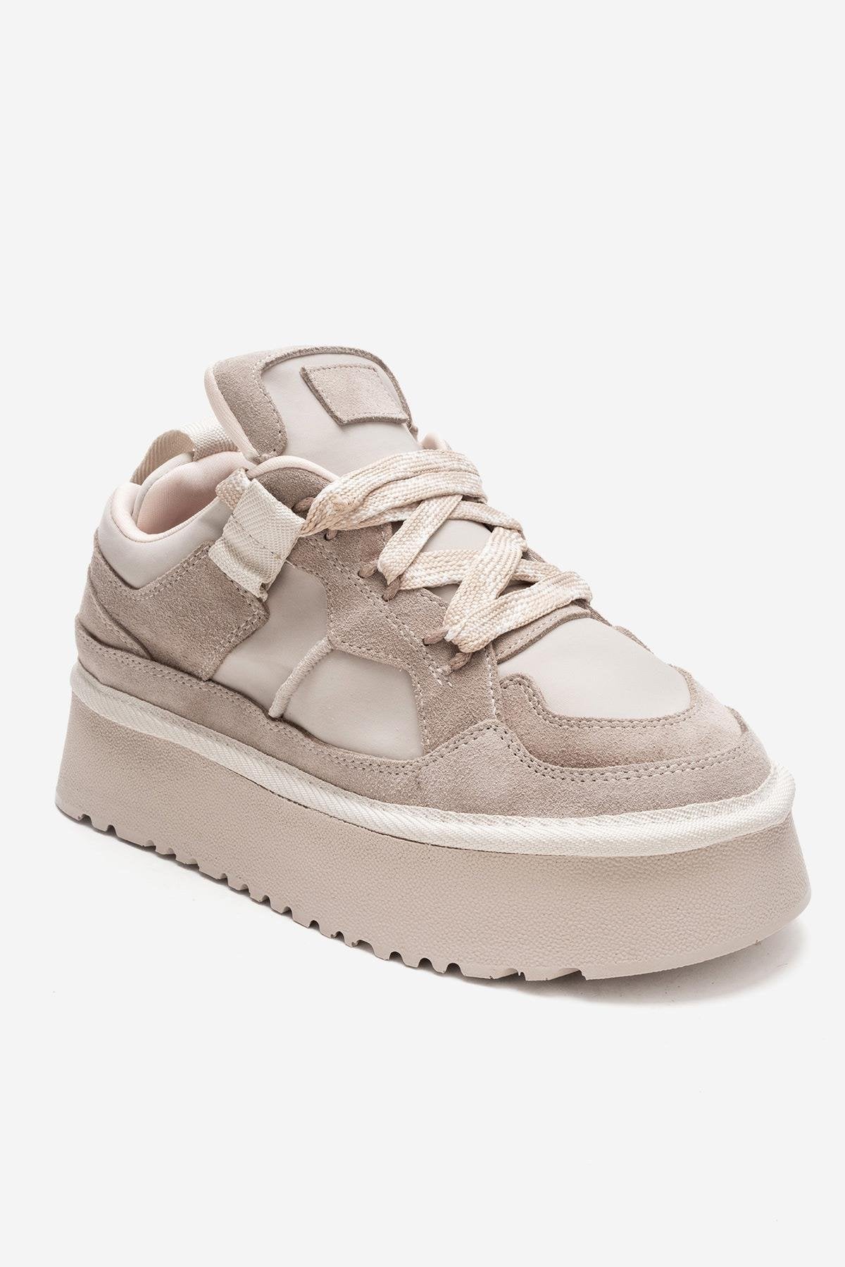 RIVEN - Beige Genuine Leather Platform Sneaker (Women)