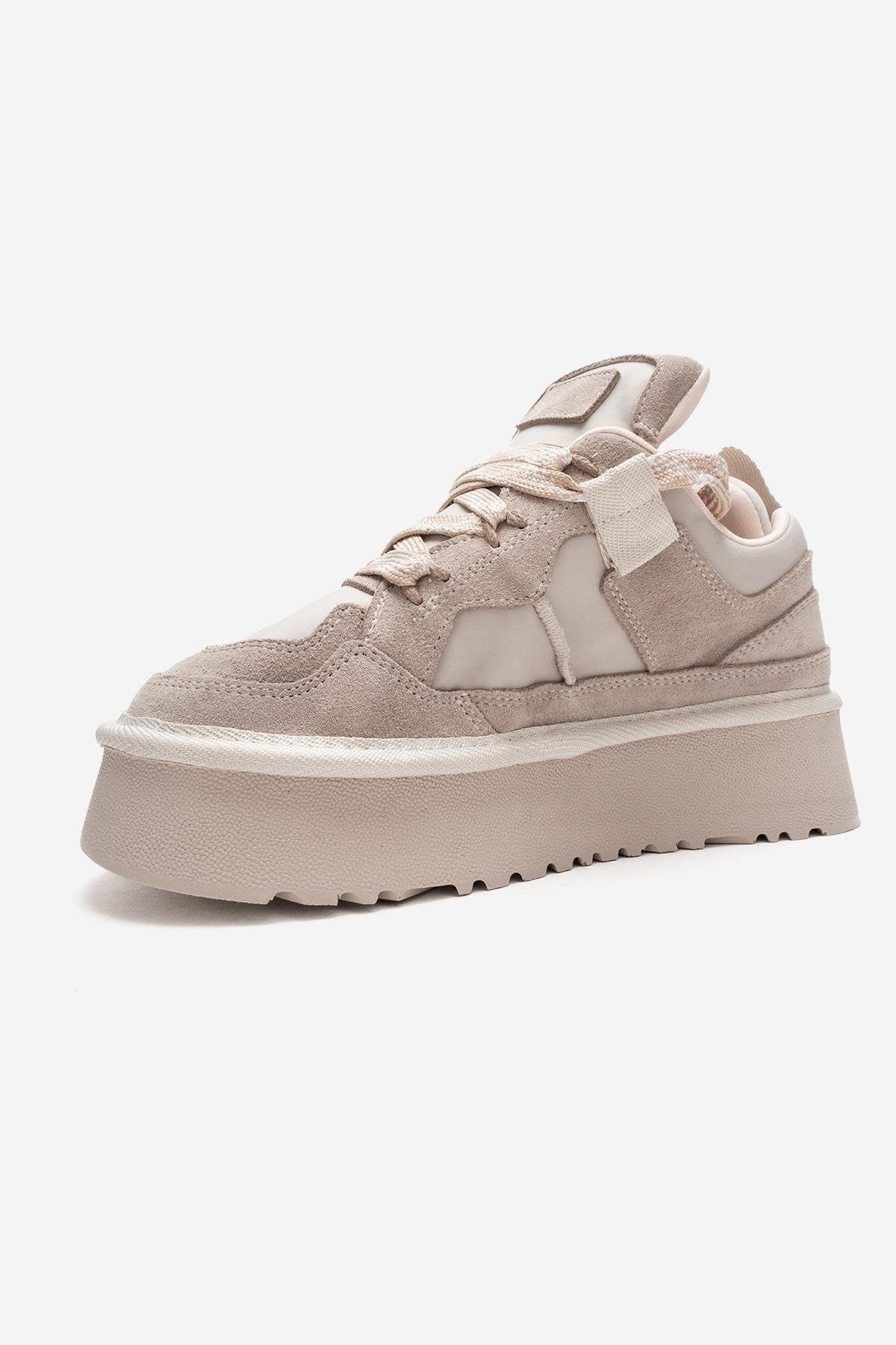 RIVEN - Beige Genuine Leather Platform Sneaker (Women)