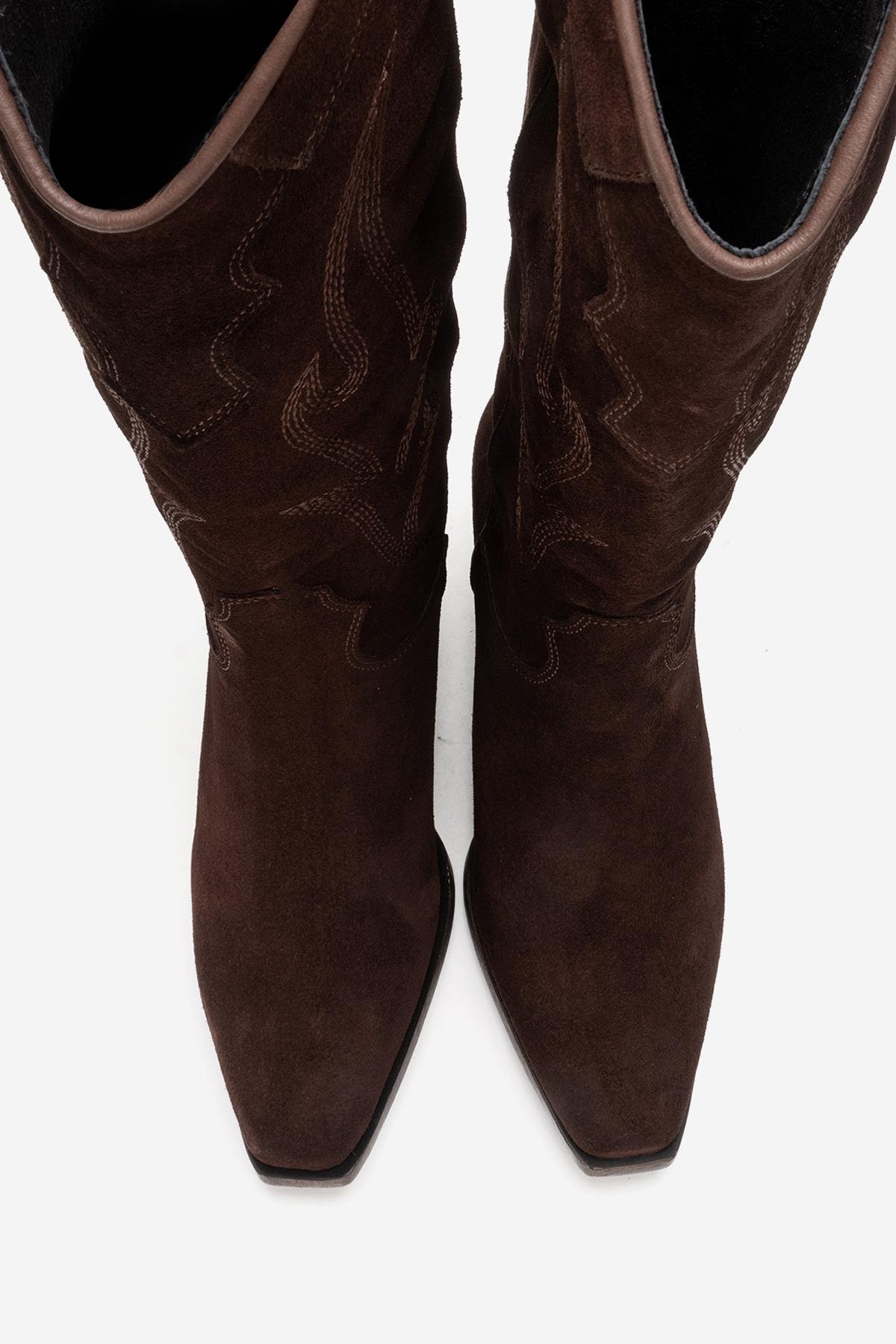 PIETRO - Brown Genuine Suede Block Heel Western Boot (Women)