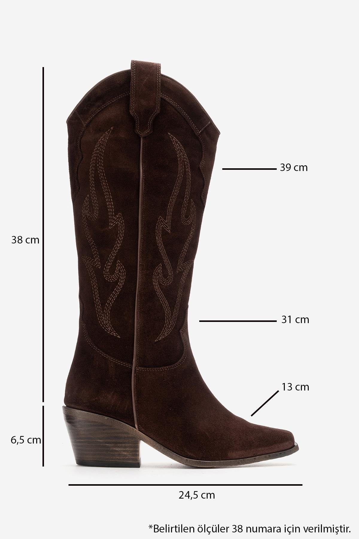 PIETRO - Brown Genuine Suede Block Heel Western Boot (Women)