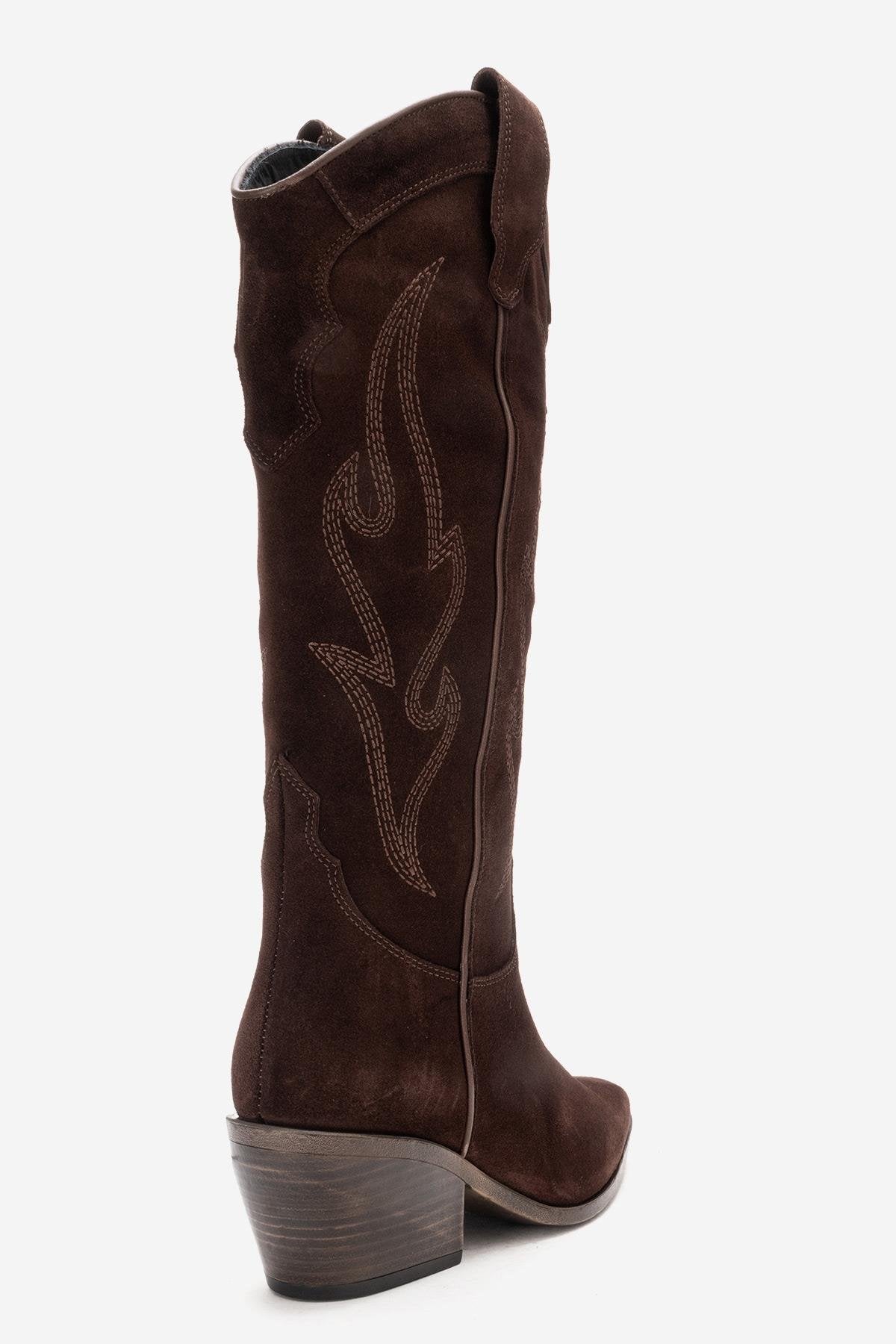 PIETRO - Brown Genuine Suede Block Heel Western Boot (Women)
