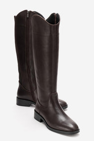 RUIZ - Brown Genuine Leather Low Heel Knee-High Boot (Women)