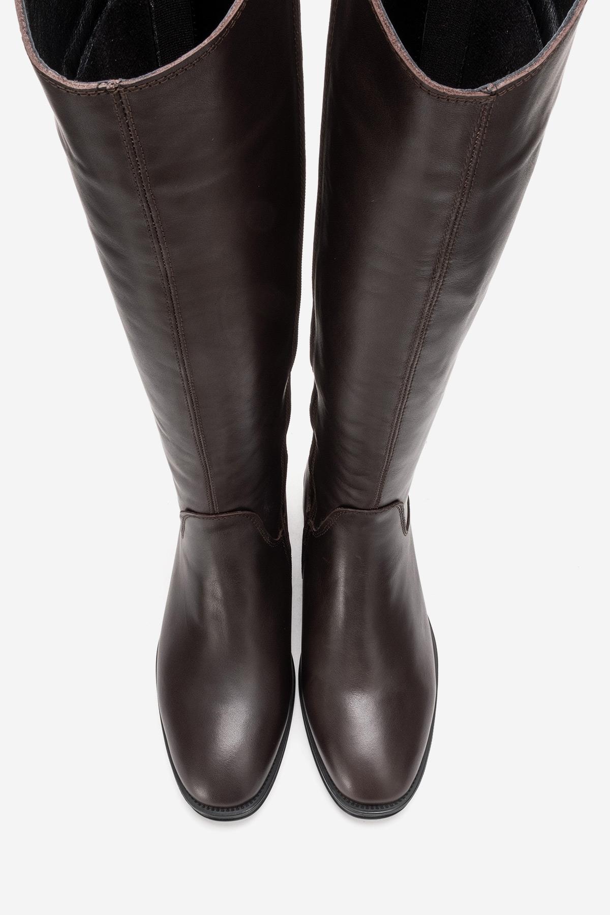 RUIZ - Brown Genuine Leather Low Heel Knee-High Boot (Women)