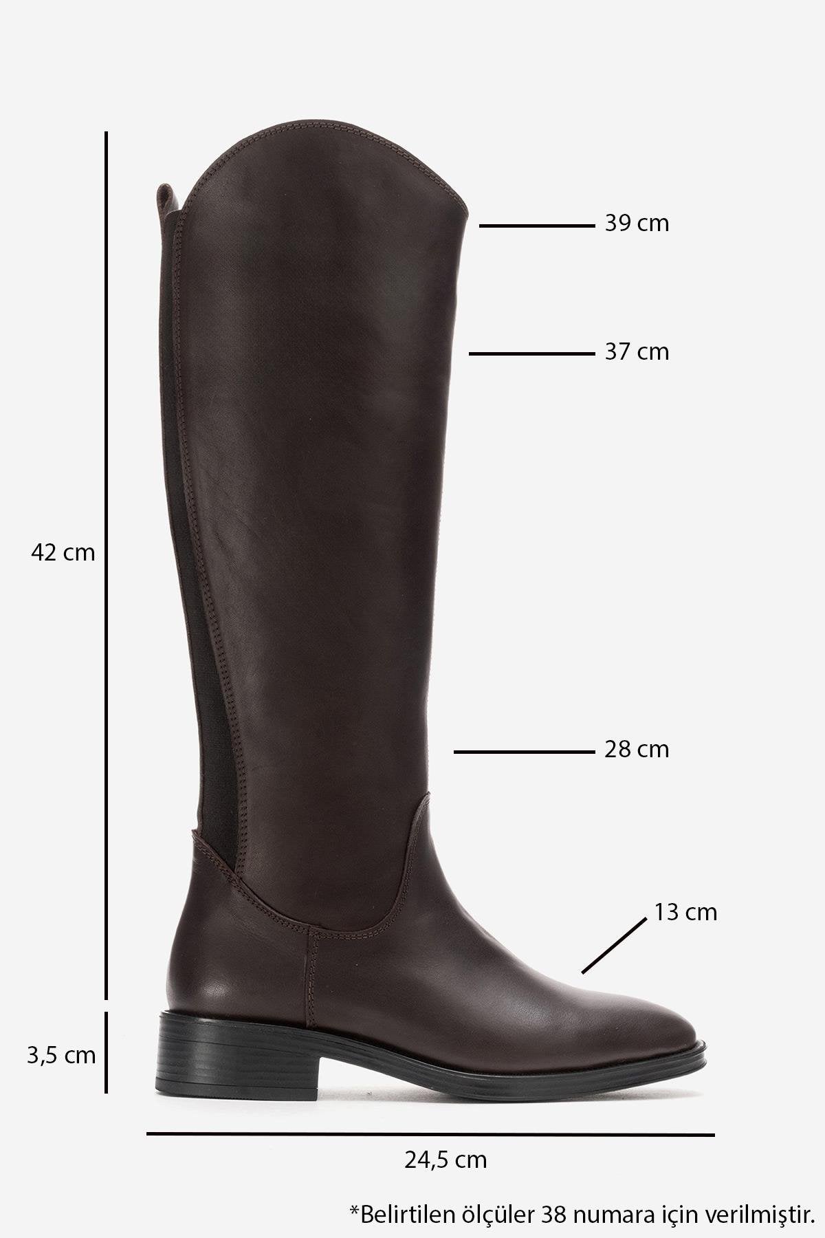 RUIZ - Brown Genuine Leather Low Heel Knee-High Boot (Women)