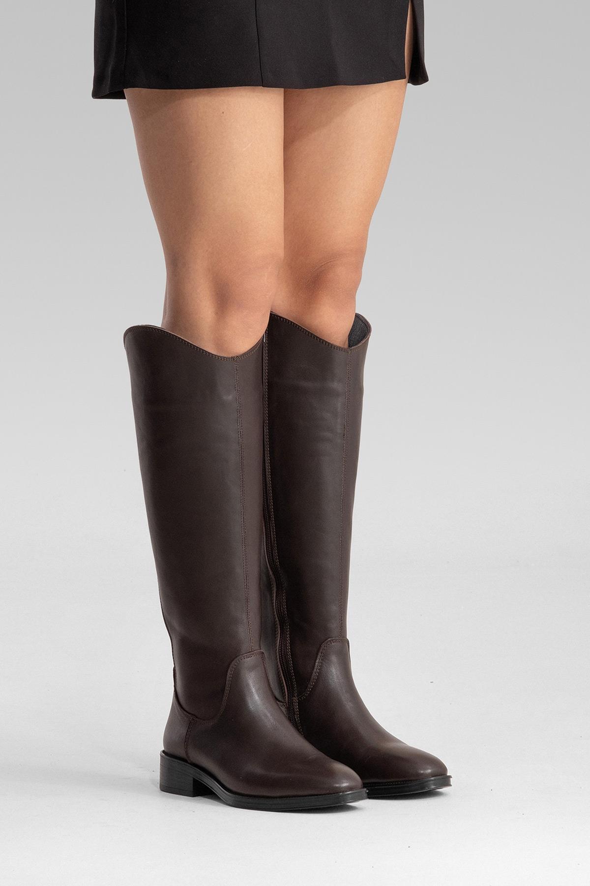 RUIZ - Brown Genuine Leather Low Heel Knee-High Boot (Women)